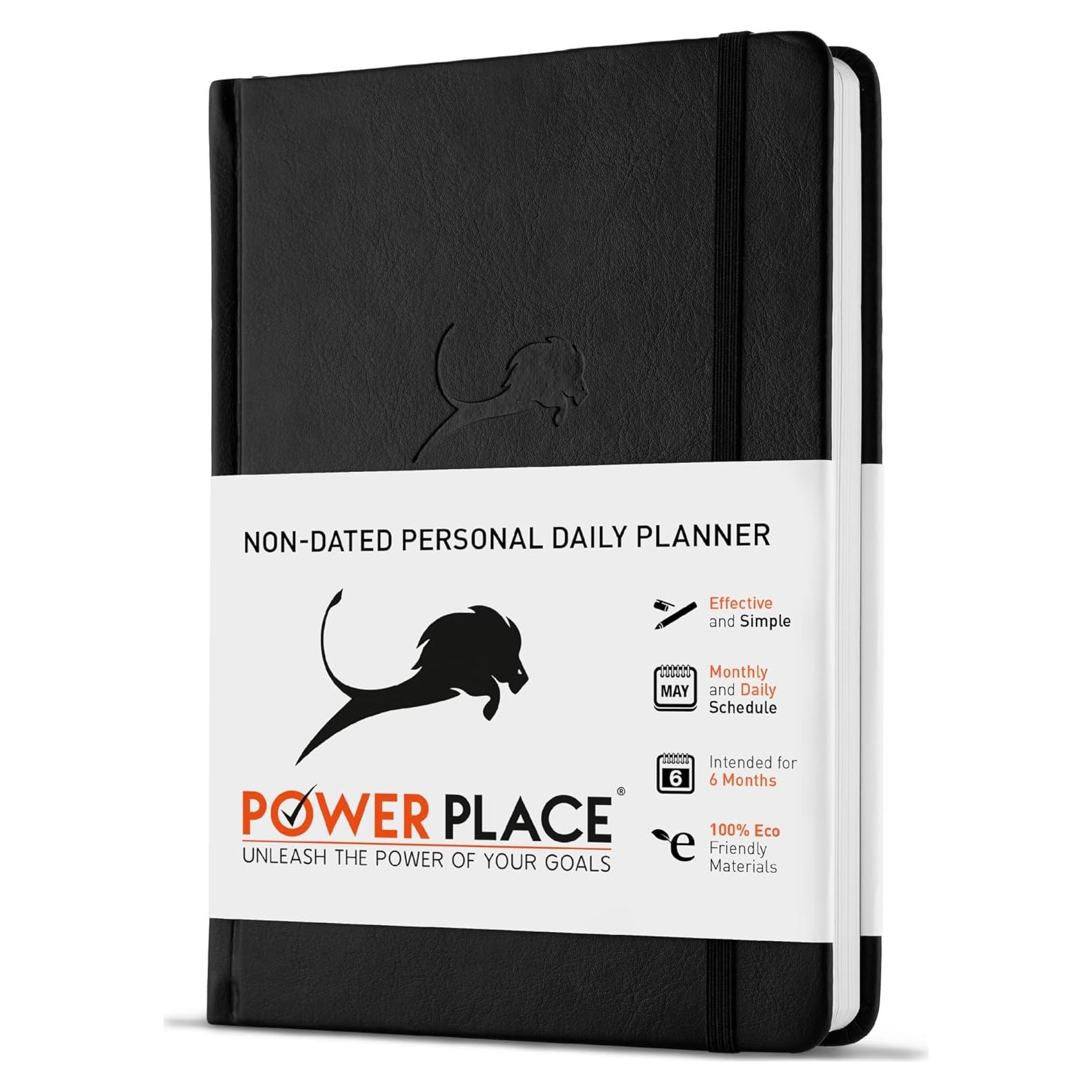 Planificador Diario Power Place 6 Meses Cuero Sintético Negro