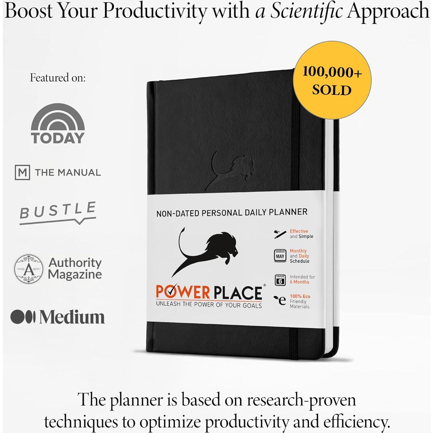 Planificador Diario Power Place 6 Meses Cuero Sintético Negro