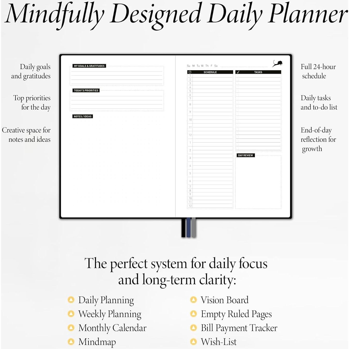 Planificador Diario Power Place 6 Meses Cuero Sintético Negro