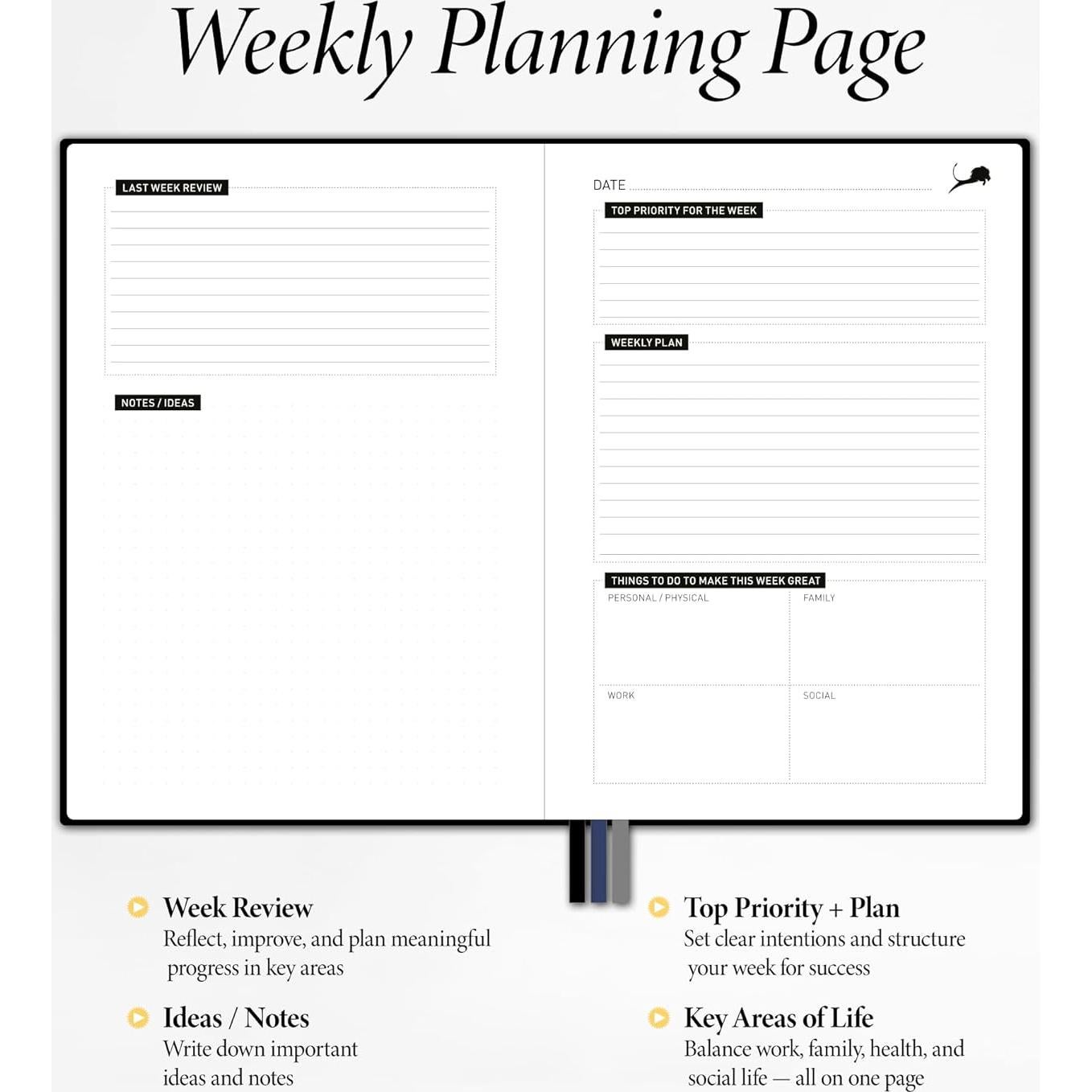 Planificador Diario Power Place 6 Meses Cuero Sintético Negro