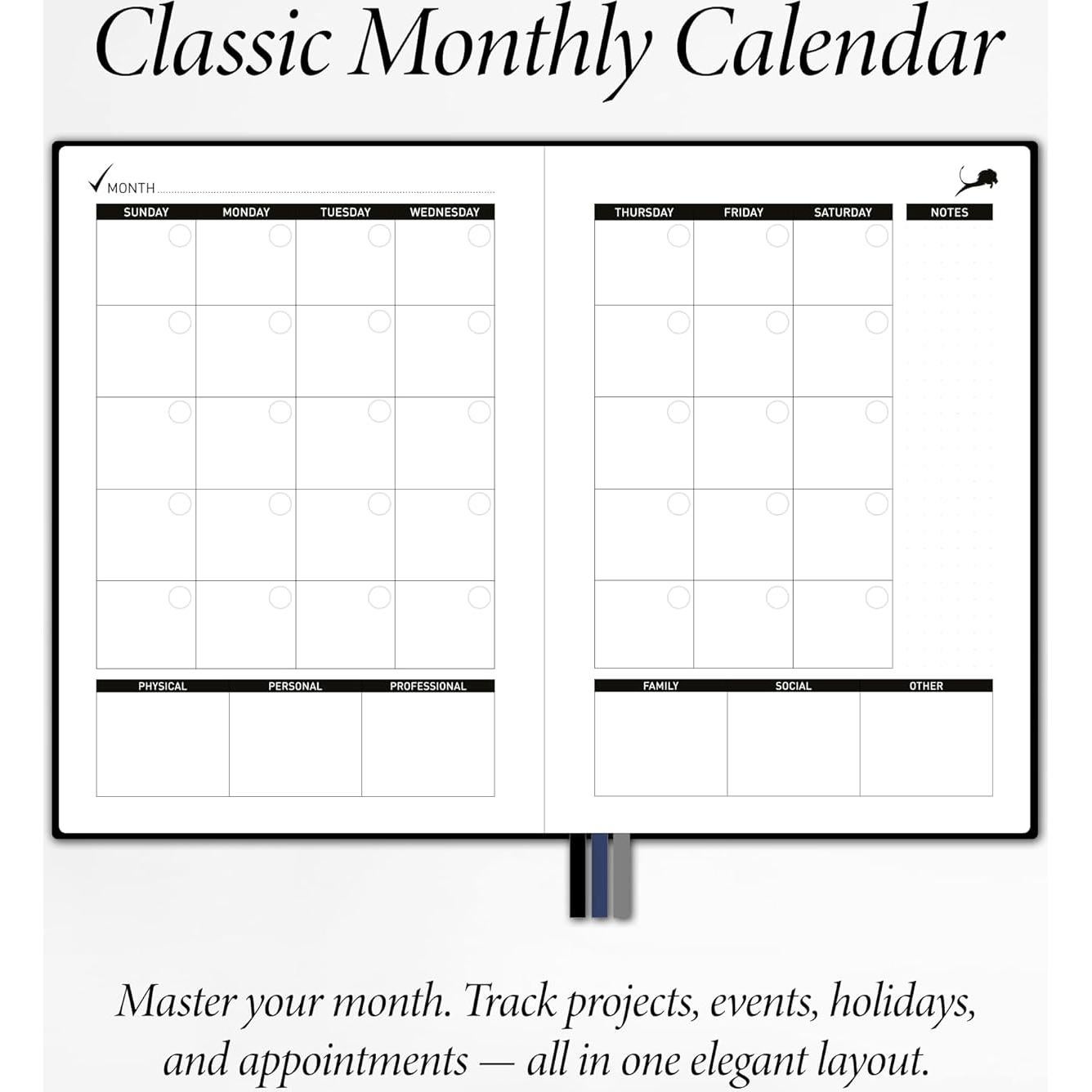 Planificador Diario Power Place 6 Meses Cuero Sintético Negro