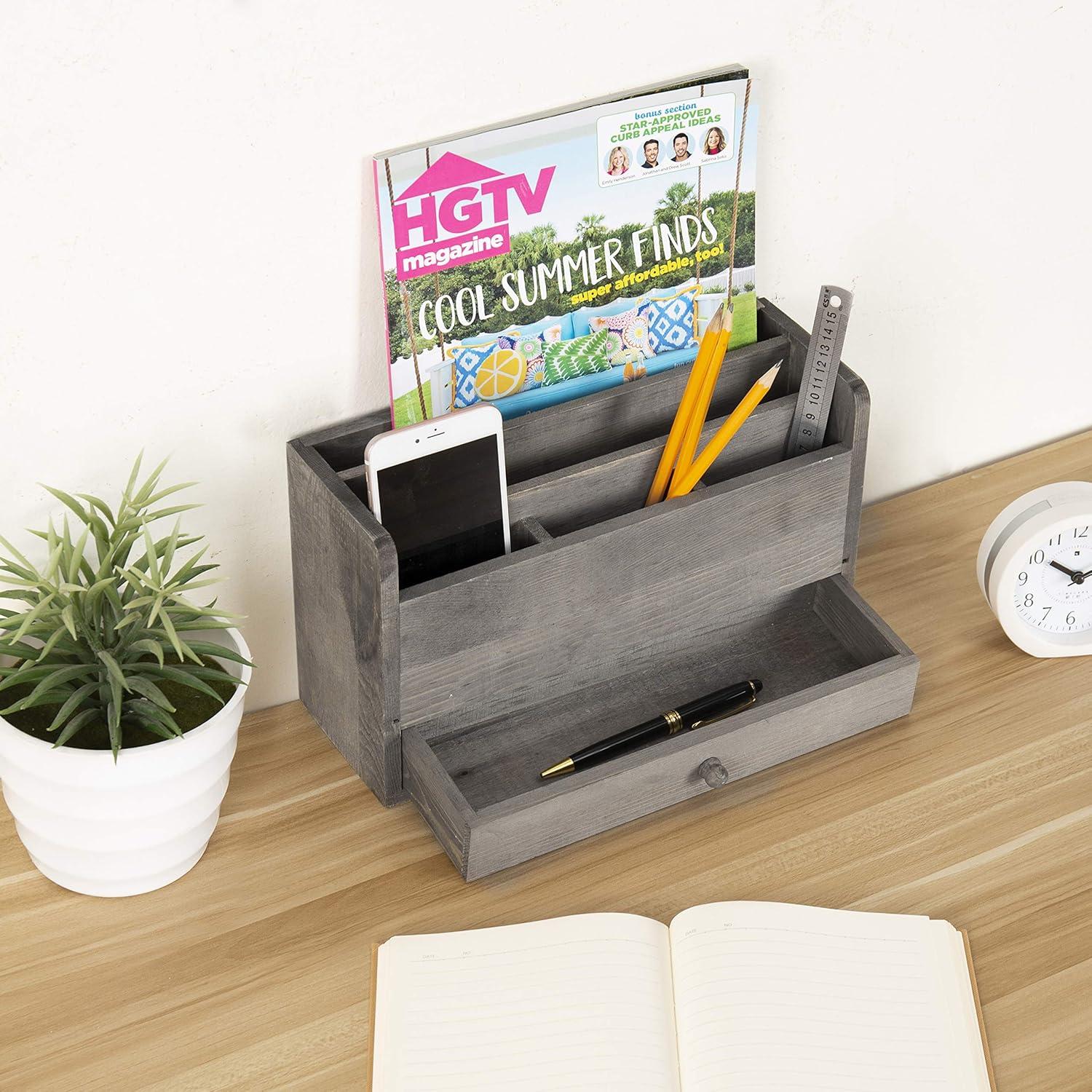 Organizador de Escritorio MyGift de Madera Gris Rústico 5 Compartimentos