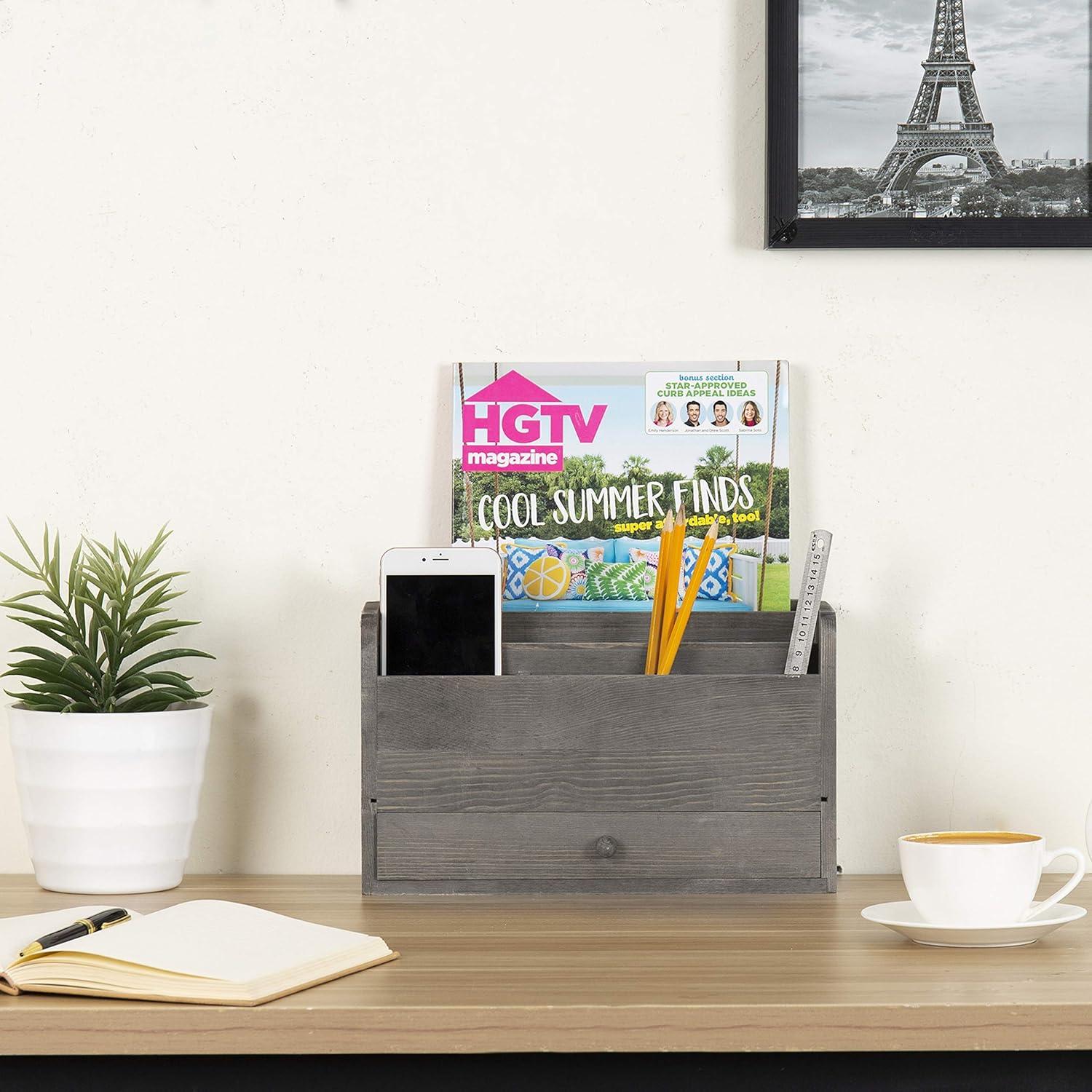 Organizador de Escritorio MyGift de Madera Gris Rústico 5 Compartimentos