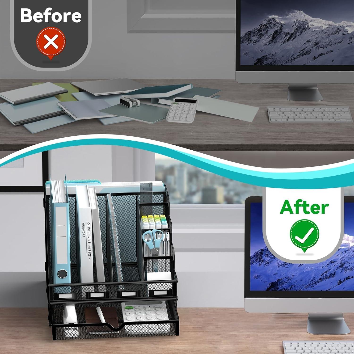 Organizador de Escritorio Sinboun Negro con 4 Compartimentos