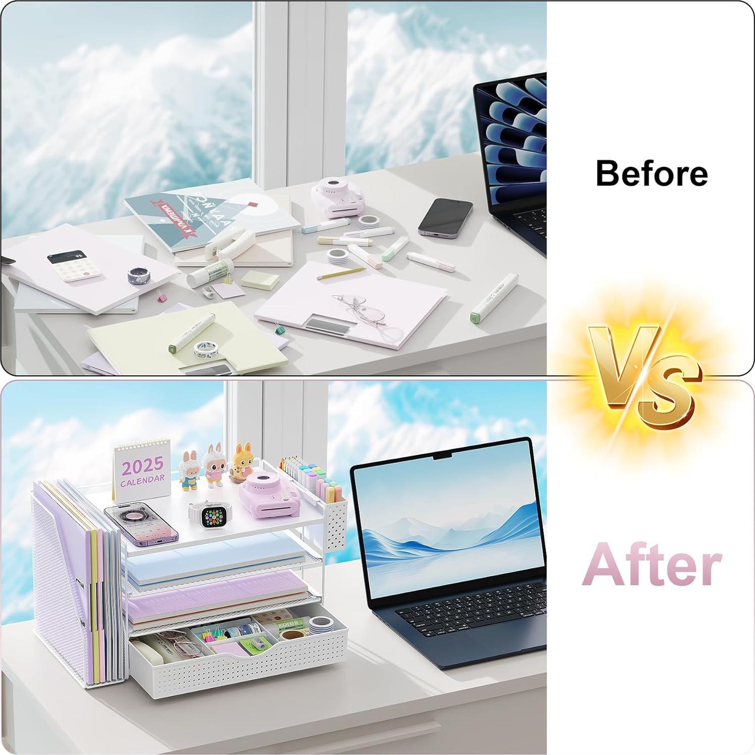 Organizador de Escritorio de Madera Gianotter Blanco 4 Niveles