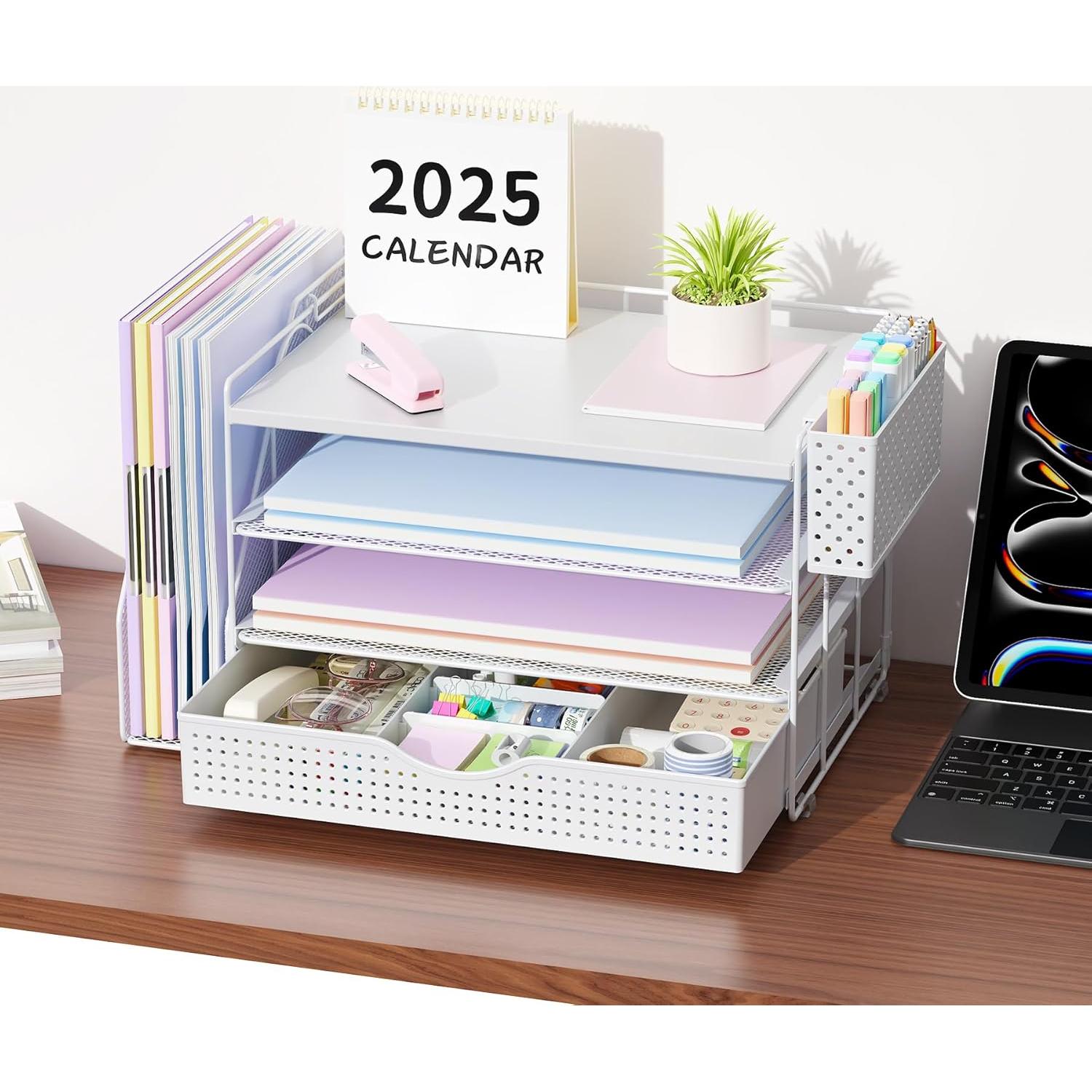 Organizador de Escritorio de Madera Gianotter Blanco 4 Niveles