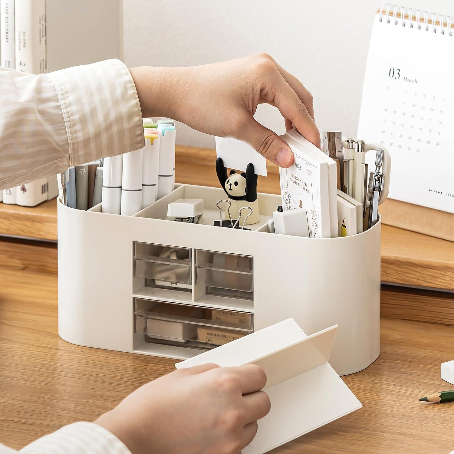 Soporte para Lápices y Bolígrafos INSTOME Beige con 3 Cajones