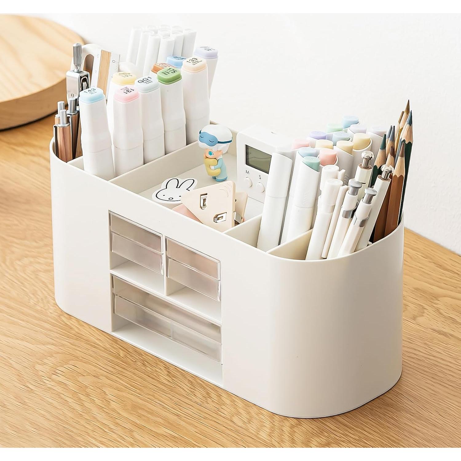 Soporte para Lápices y Bolígrafos INSTOME Beige con 3 Cajones