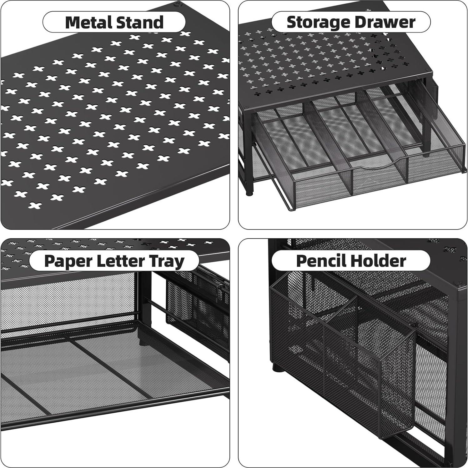 Soporte de impresora Marbrasse de metal con cajón y organizador