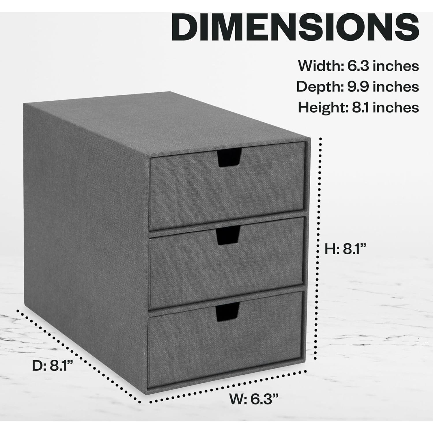 Organizador de Escritorio Bigso Ingrid 3 Cajones Lona Gris