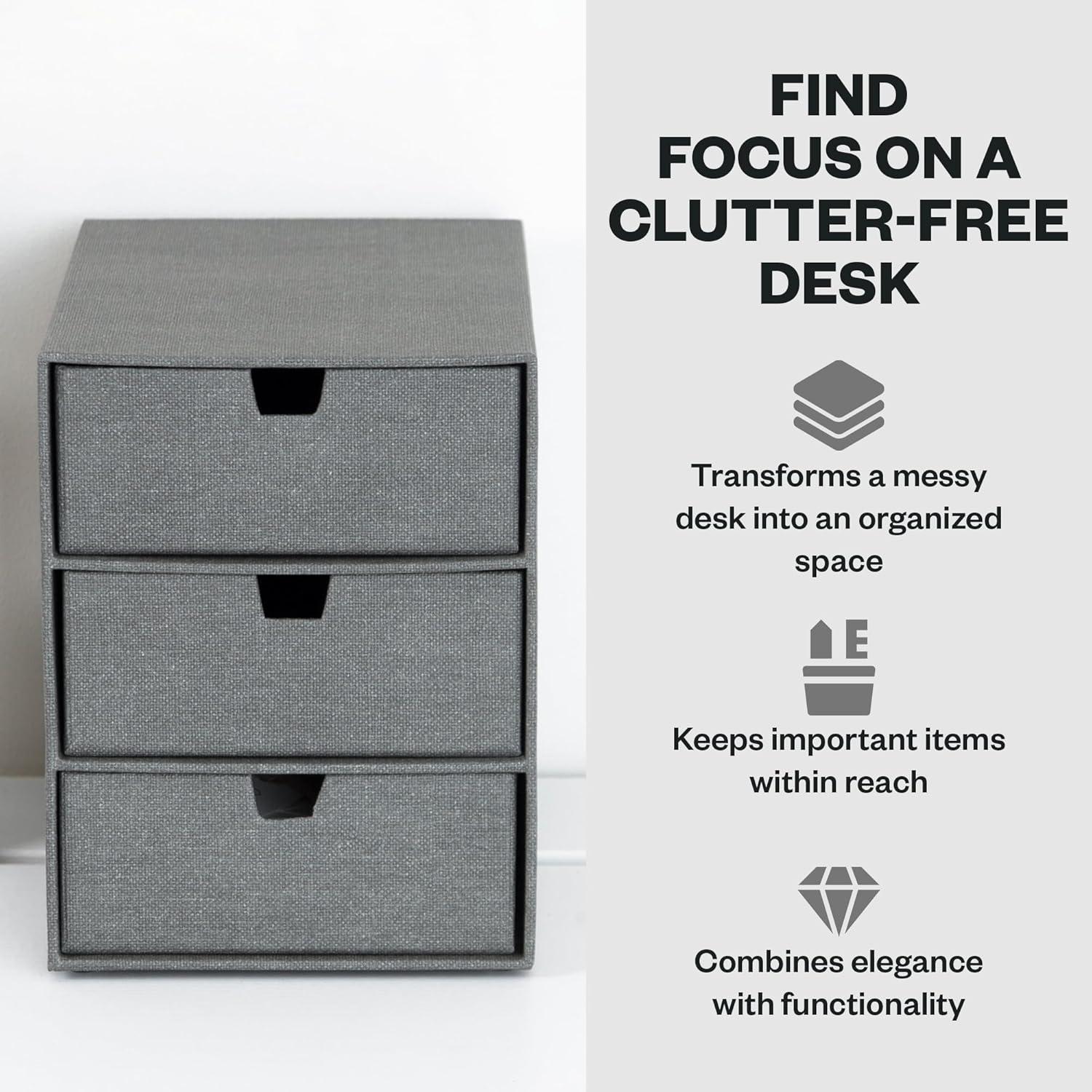 Organizador de Escritorio Bigso Ingrid 3 Cajones Lona Gris