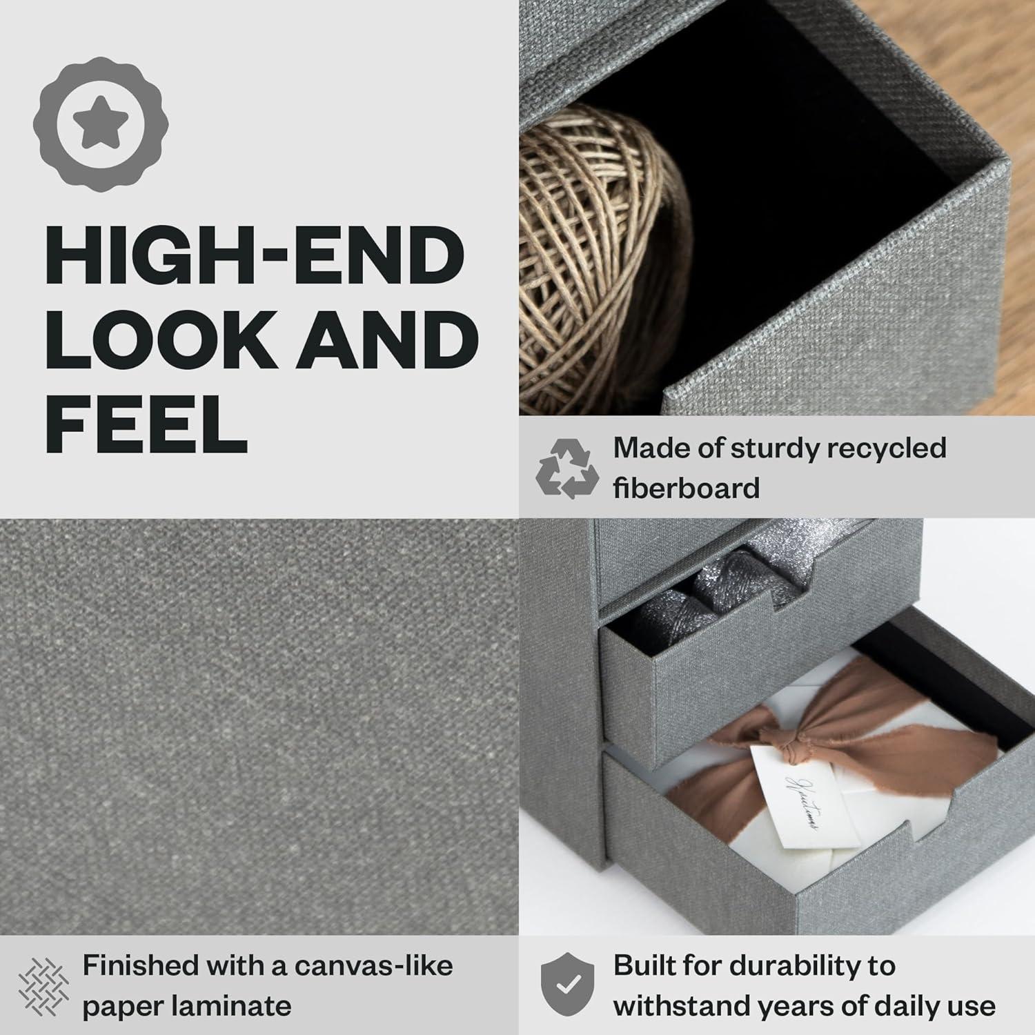 Organizador de Escritorio Bigso Ingrid 3 Cajones Lona Gris