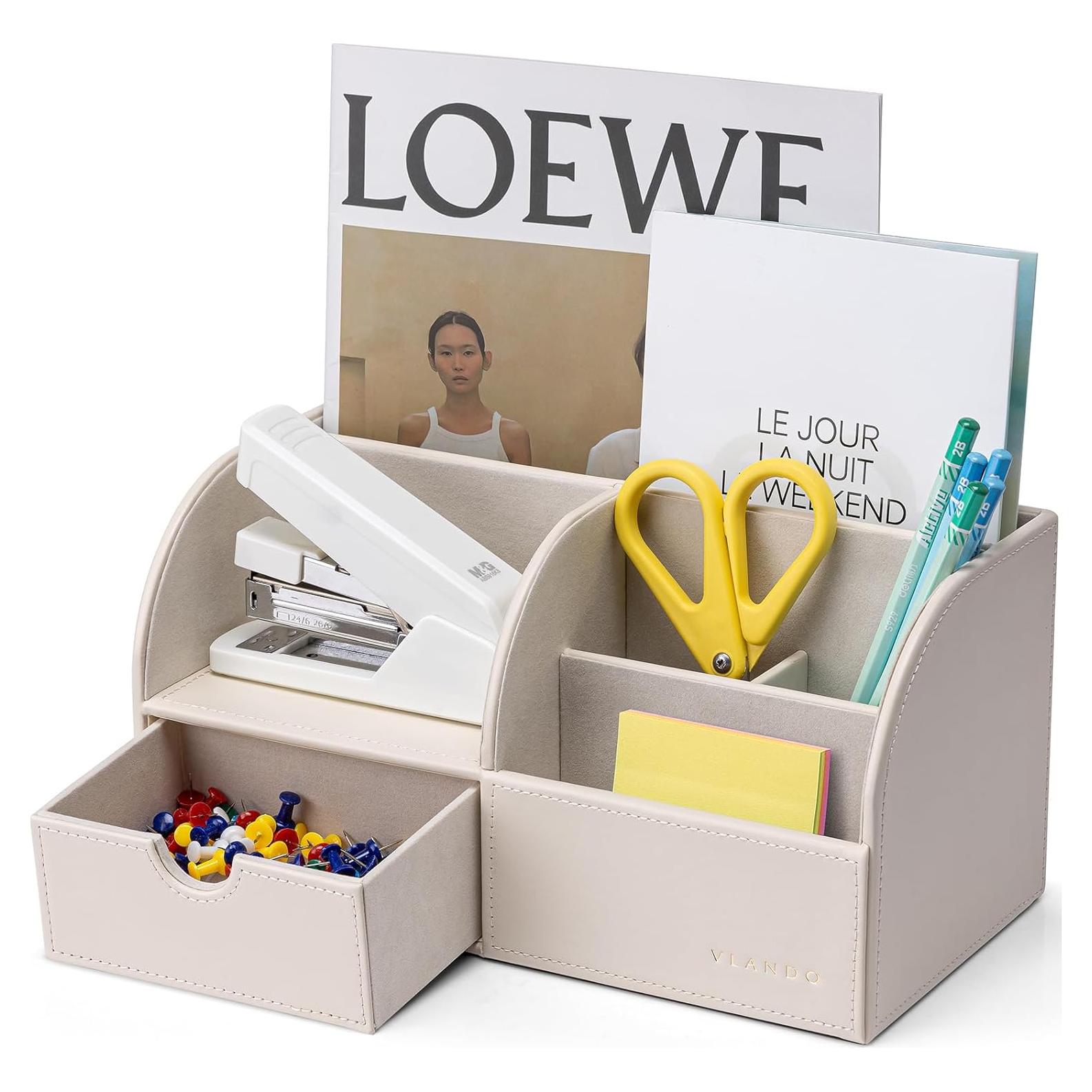 Organizador de Escritorio Vlando de Cuero Blanco 6 Compartimentos