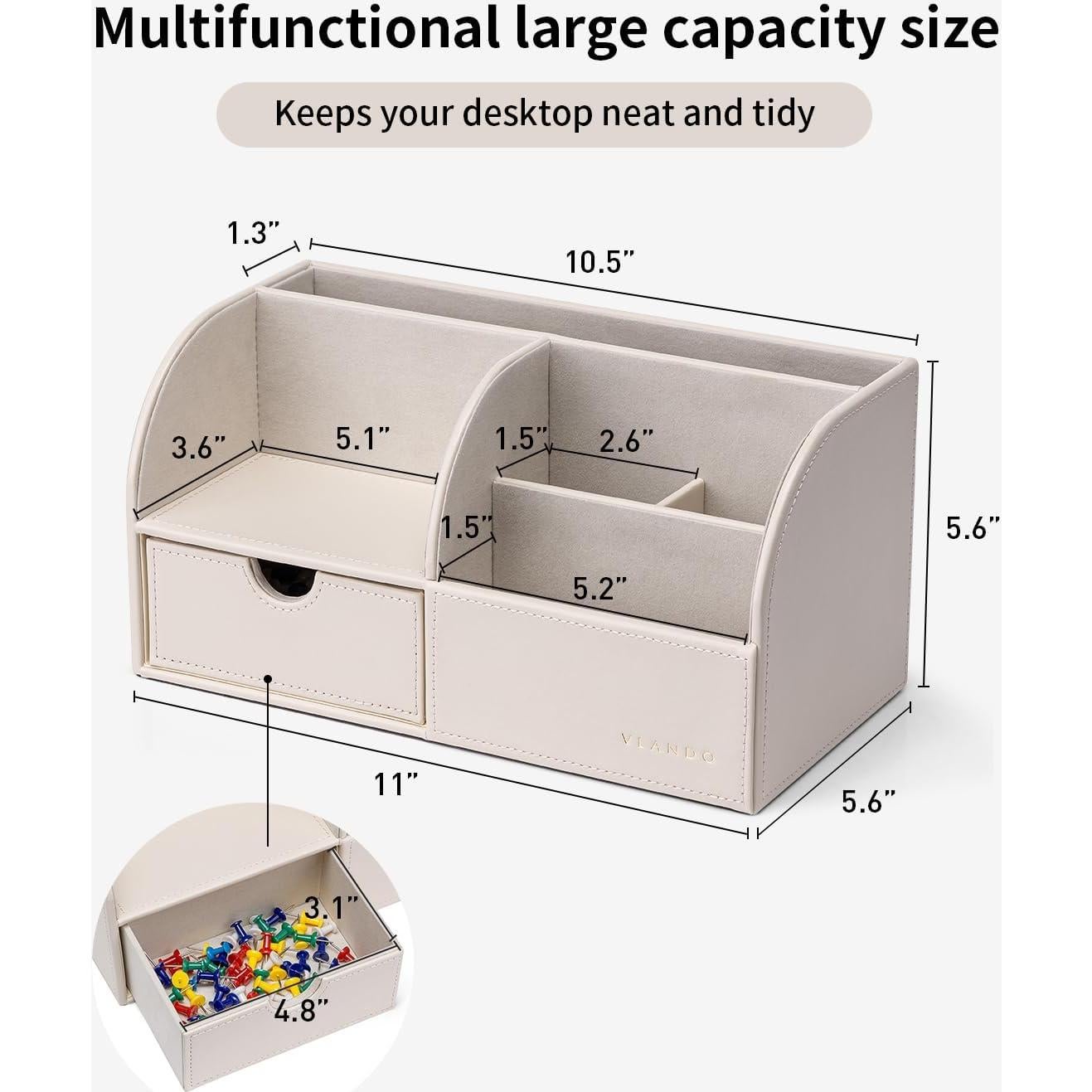 Organizador de Escritorio Vlando de Cuero Blanco 6 Compartimentos