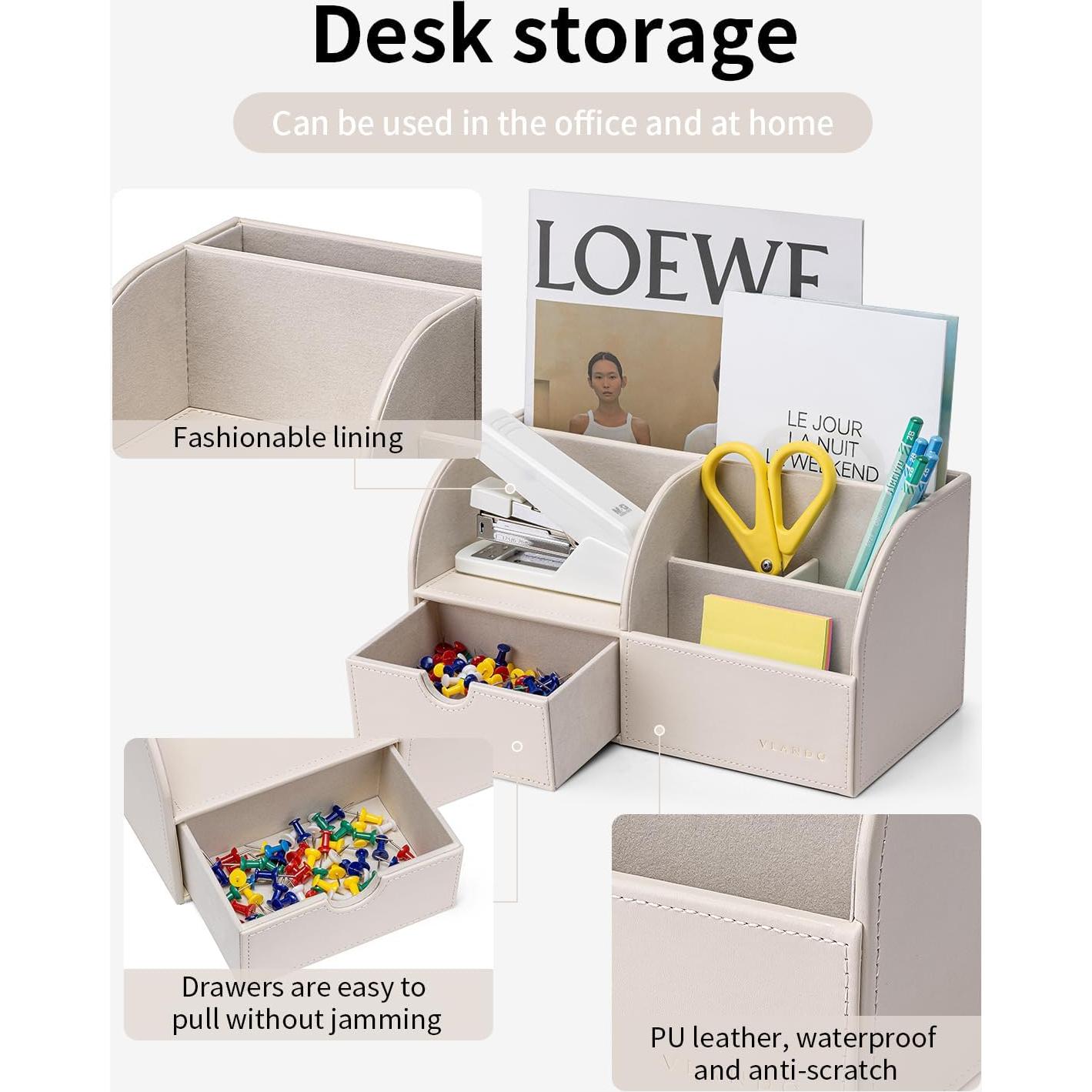 Organizador de Escritorio Vlando de Cuero Blanco 6 Compartimentos