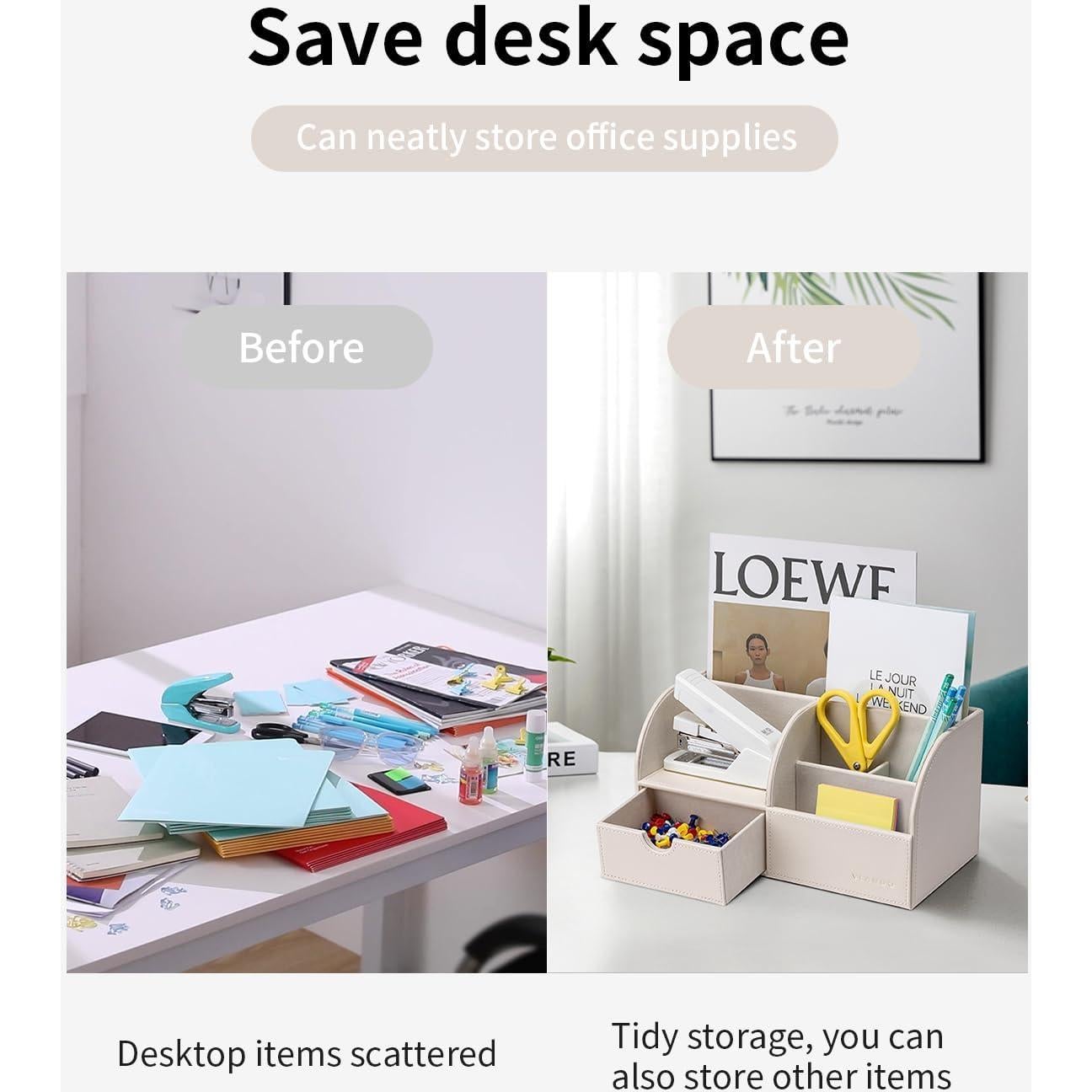 Organizador de Escritorio Vlando de Cuero Blanco 6 Compartimentos