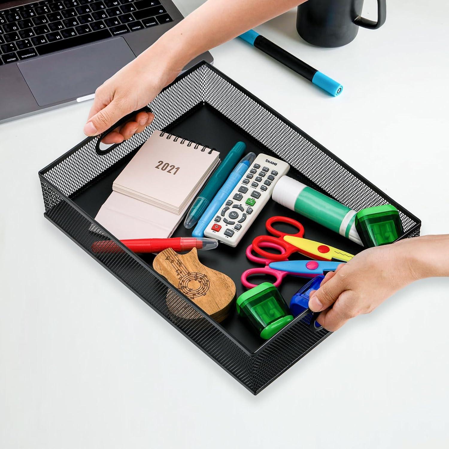 Organizador de Cajón de Escritorio Elsjoy 2 Piezas Metal Negro