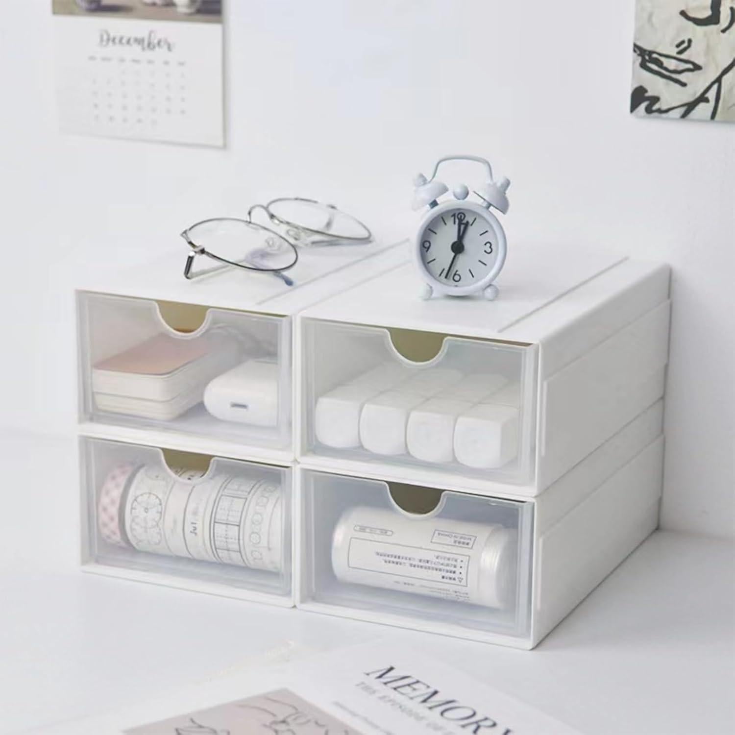 Organizador de Escritorio Feadily 4 Cajones Transparentes Blanco