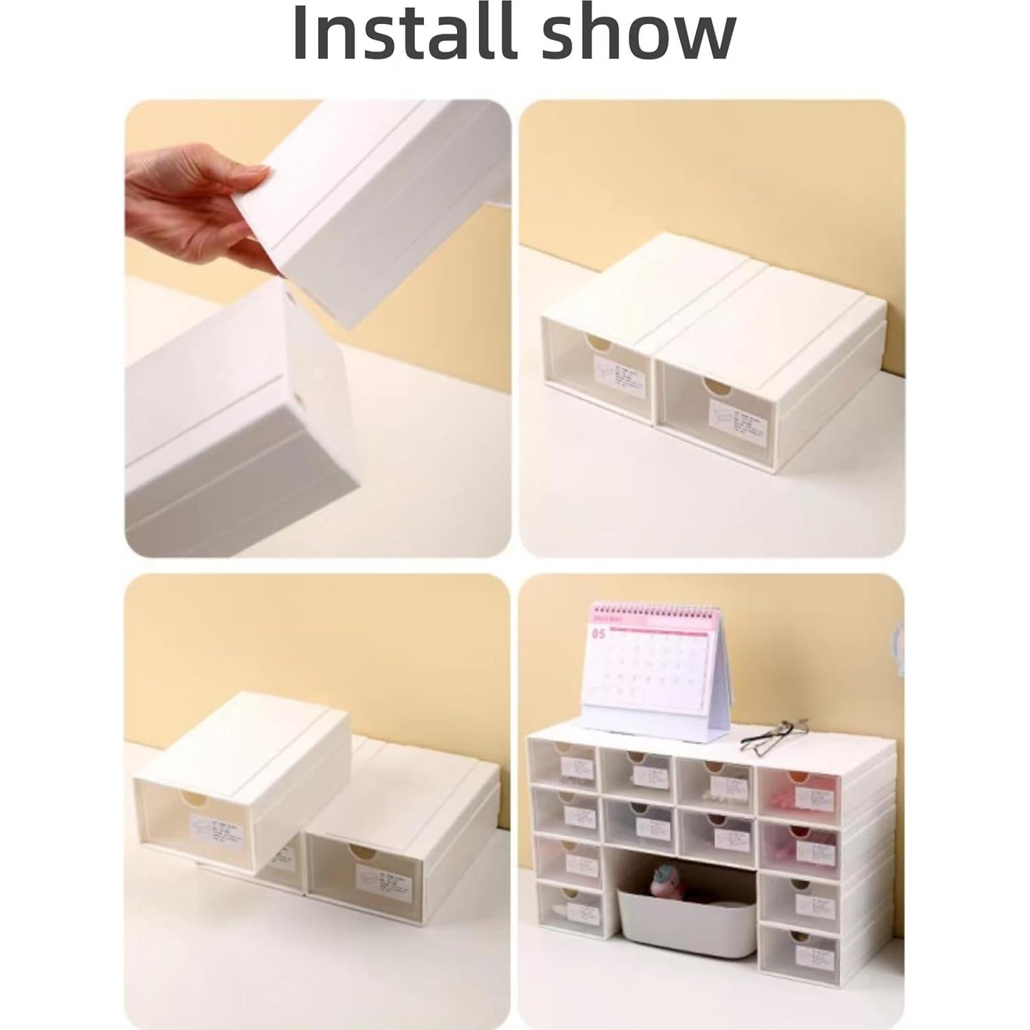 Organizador de Escritorio Feadily 4 Cajones Transparentes Blanco