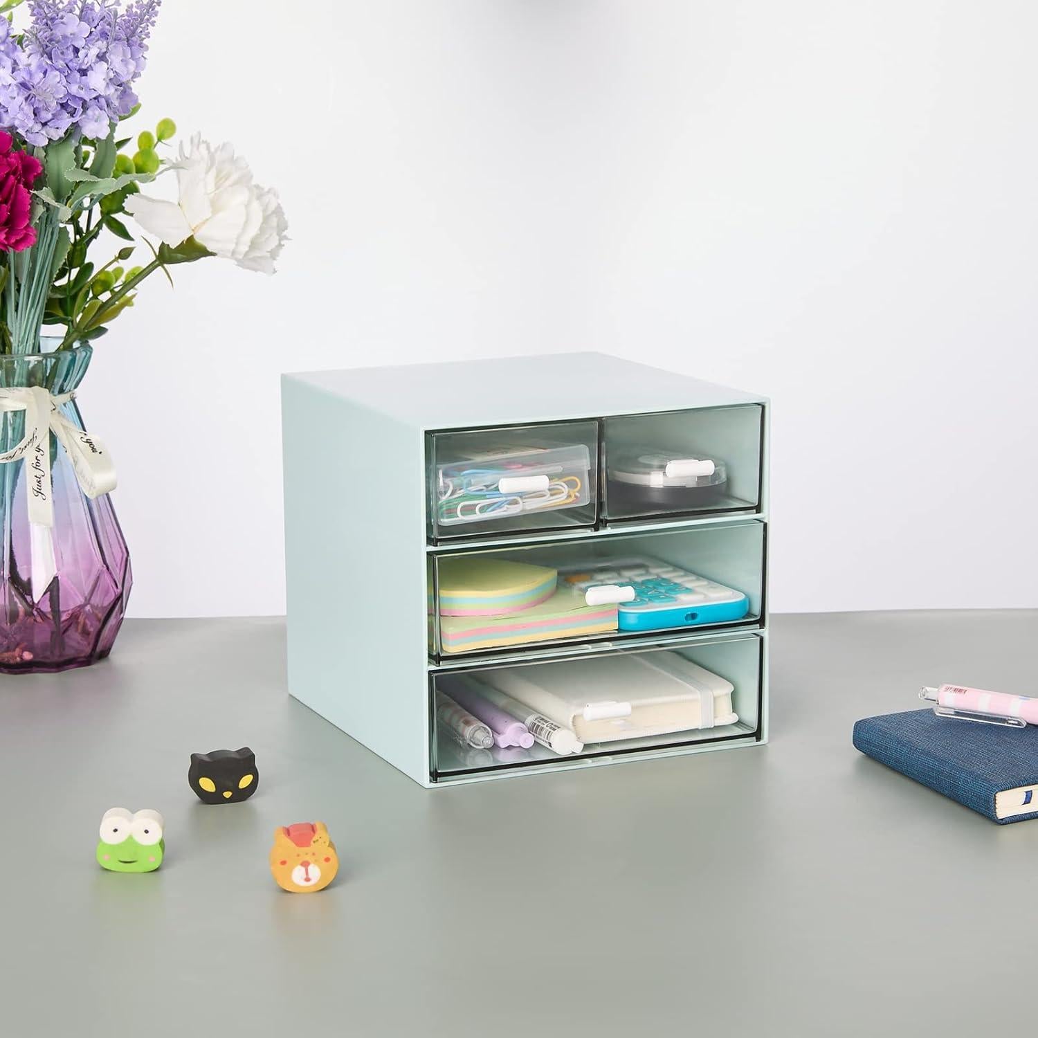 Organizador de Escritorio LETURE con 4 Cajones Plástico Azul