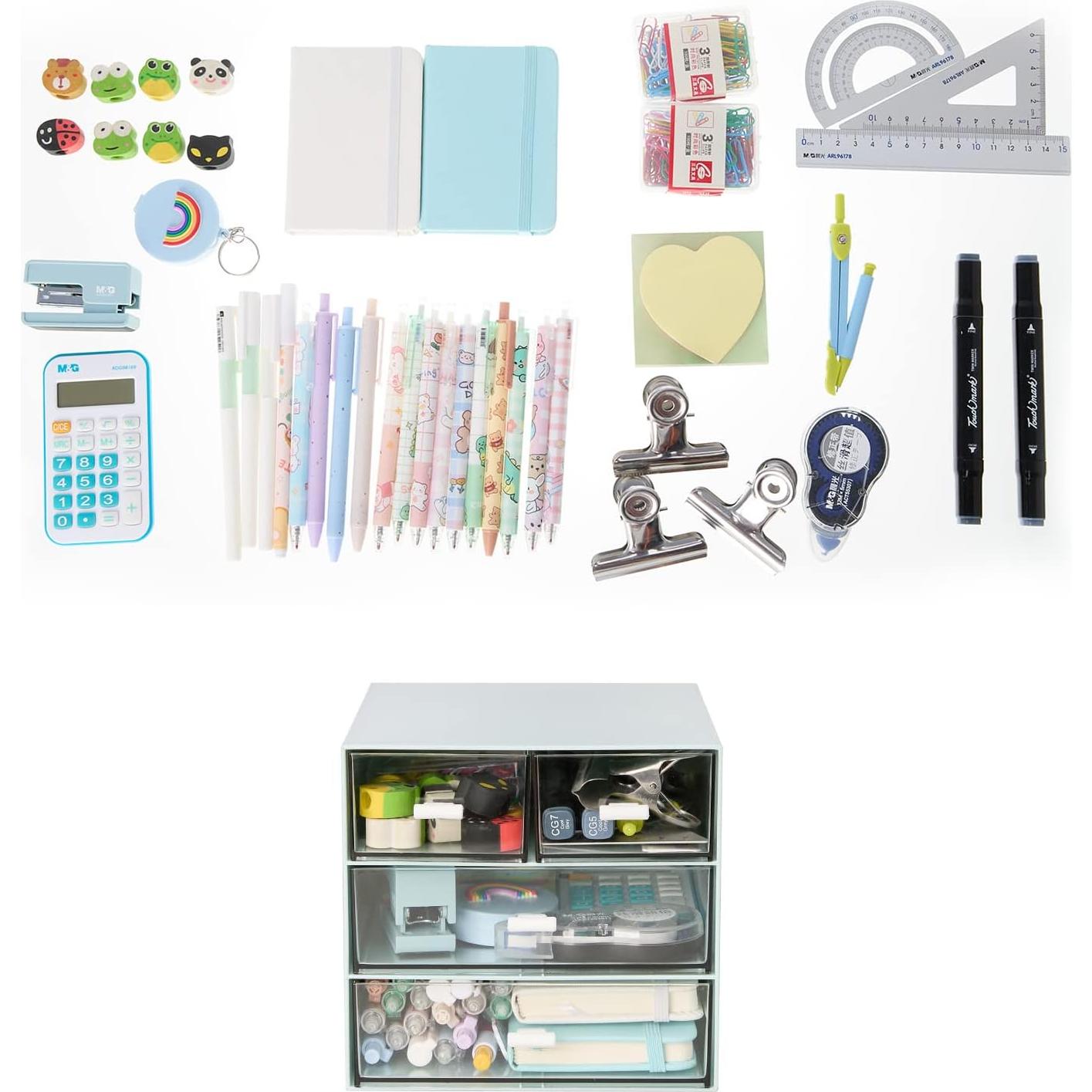 Organizador de Escritorio LETURE con 4 Cajones Plástico Azul