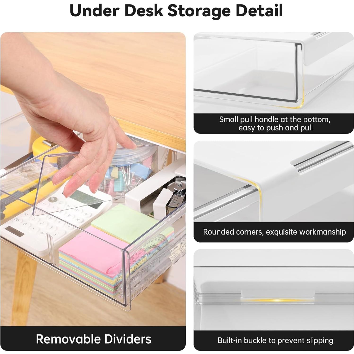 Cajones de Almacenamiento Bajo Escritorio OTraki 3 Pack Transparente