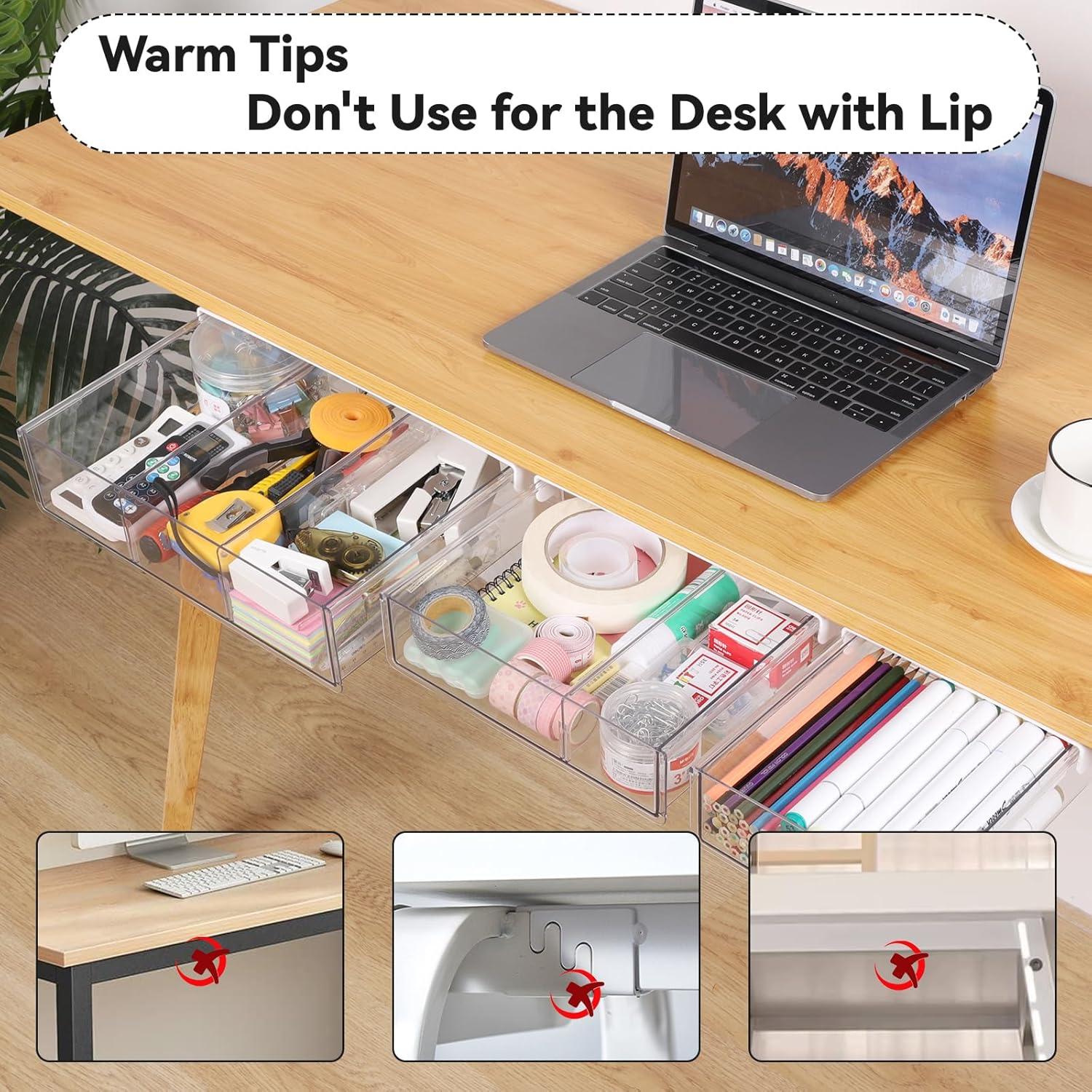 Cajones de Almacenamiento Bajo Escritorio OTraki 3 Pack Transparente