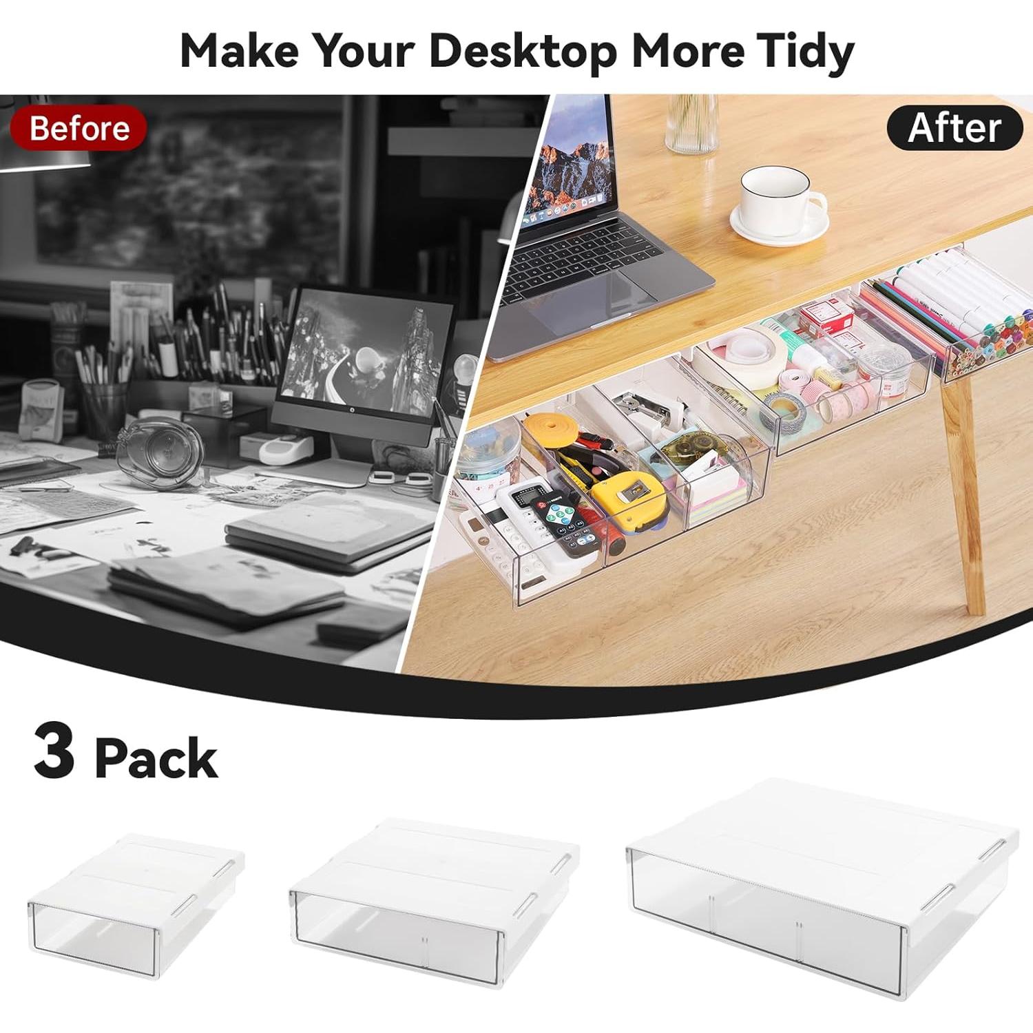 Cajones de Almacenamiento Bajo Escritorio OTraki 3 Pack Transparente