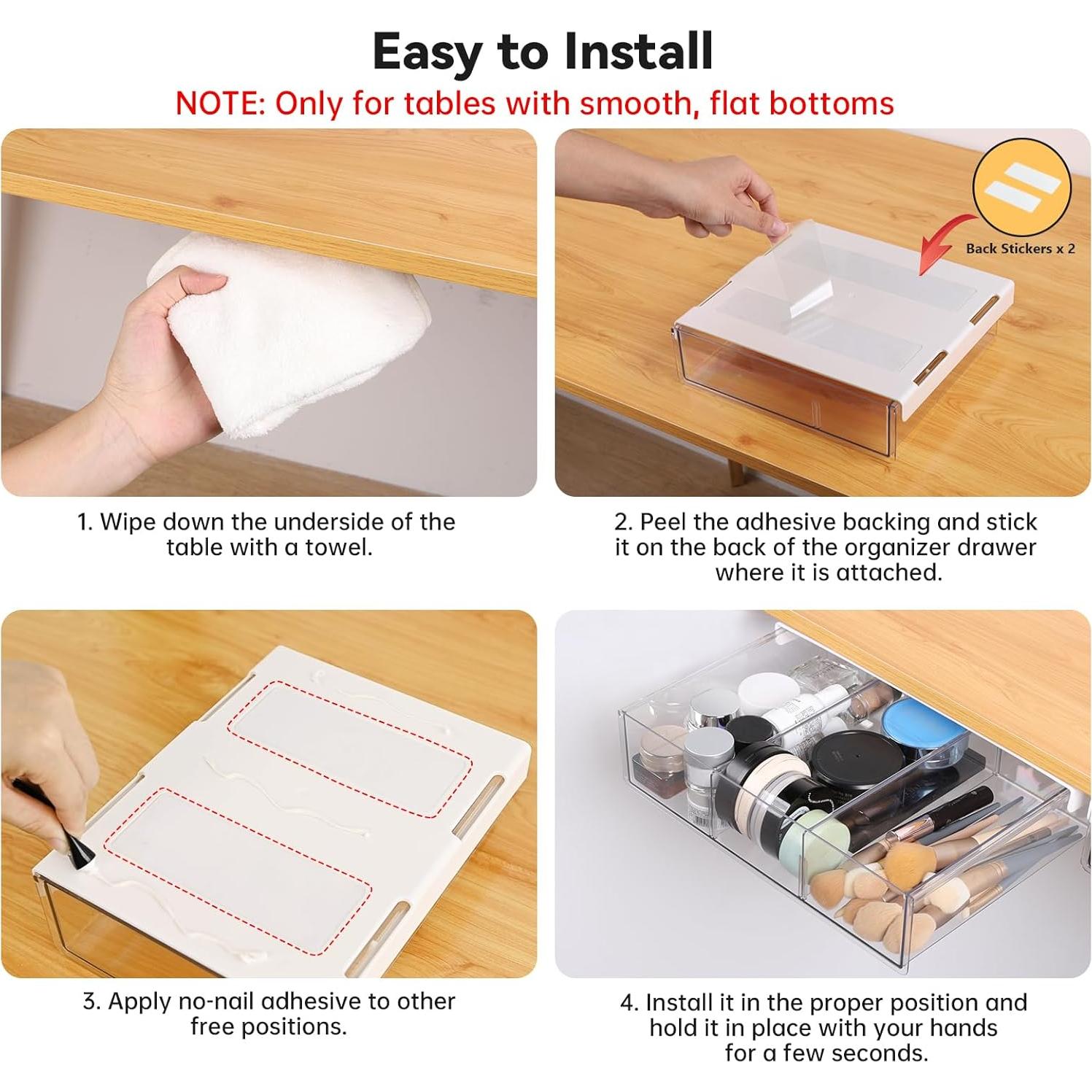 Cajones de Almacenamiento Bajo Escritorio OTraki 3 Pack Transparente