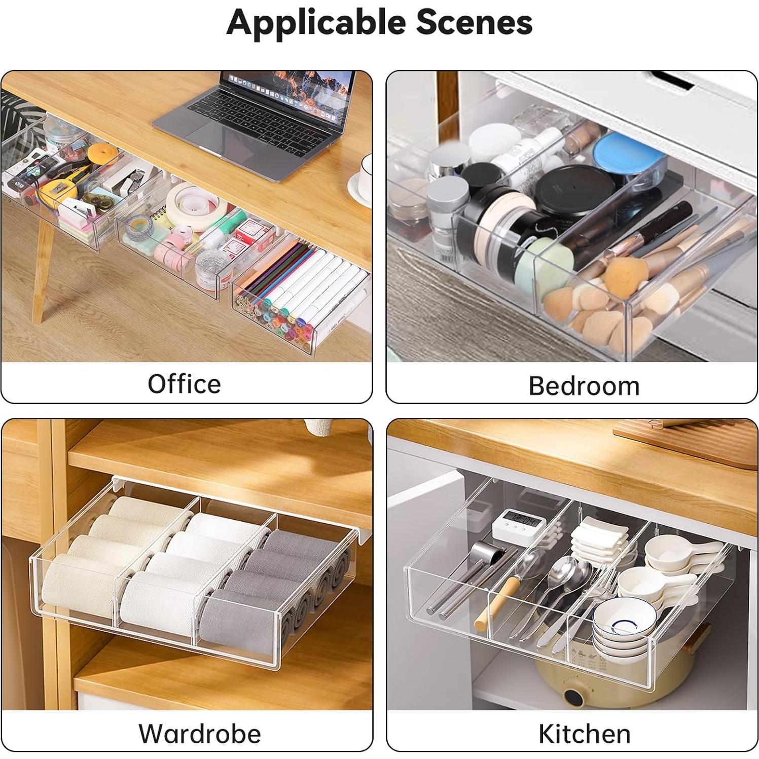 Cajones de Almacenamiento Bajo Escritorio OTraki 3 Pack Transparente