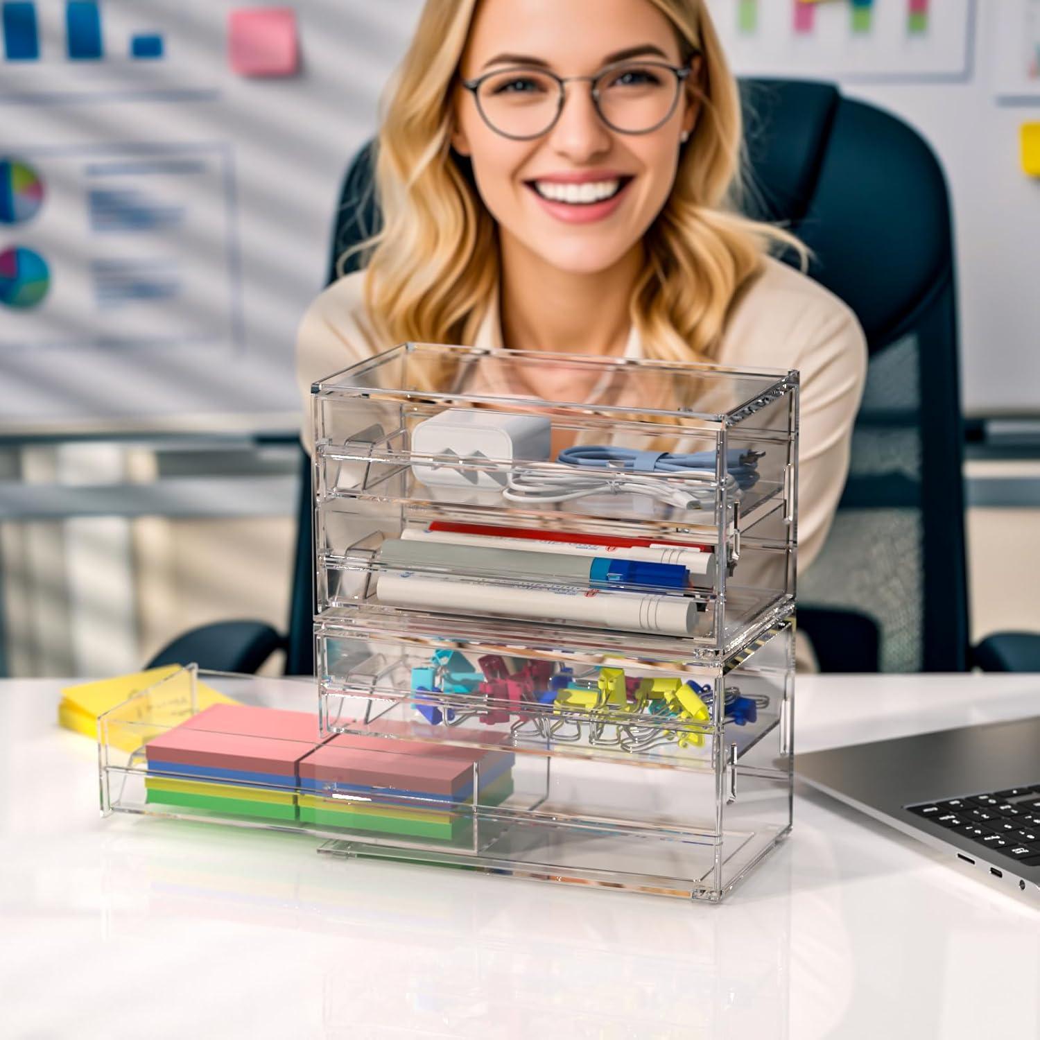 Organizador de Escritorio CHANCETSUI Acrílico Transparente 2 Cajones