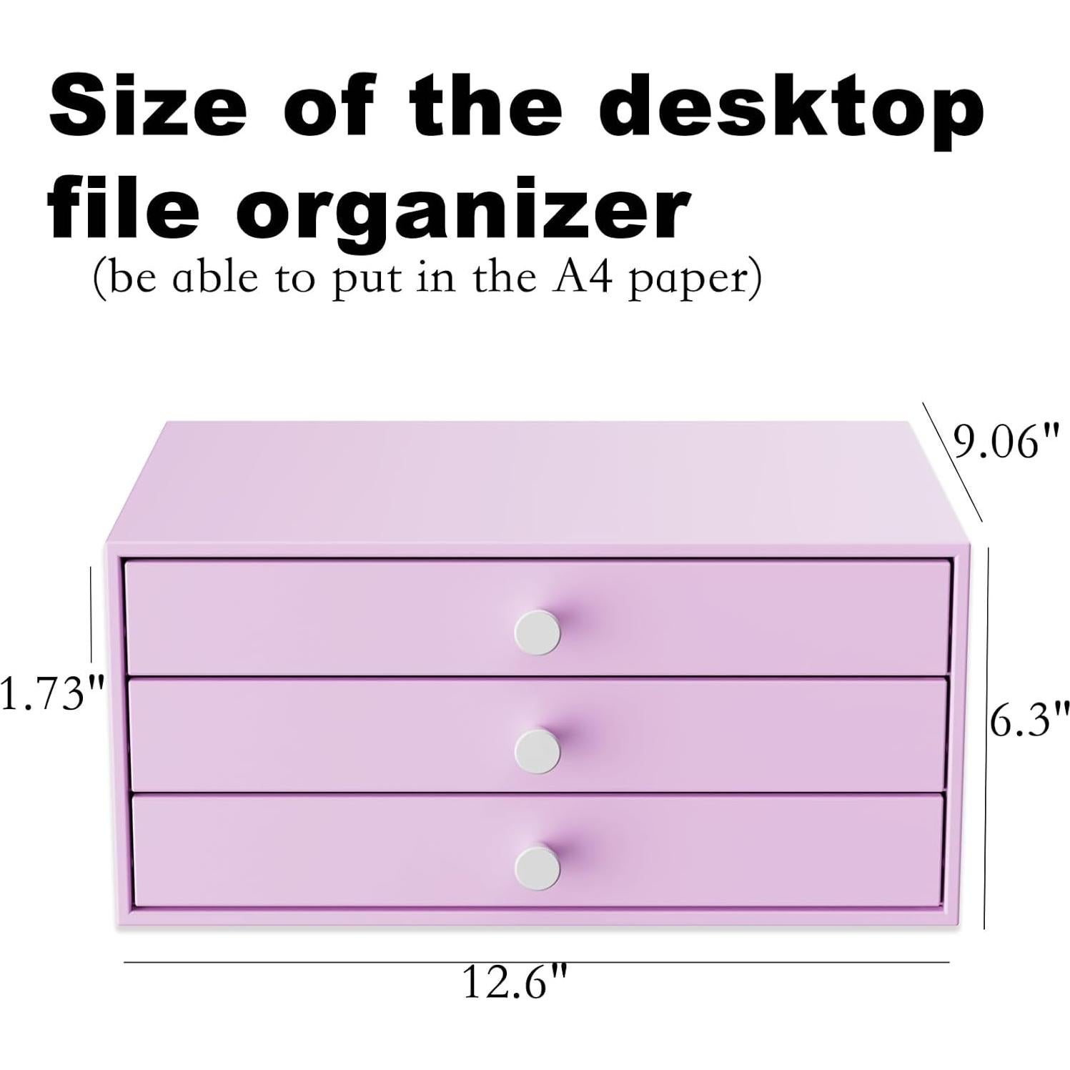 Organizador de Escritorio Svartur Metal 3 Cajones A4 Púrpura