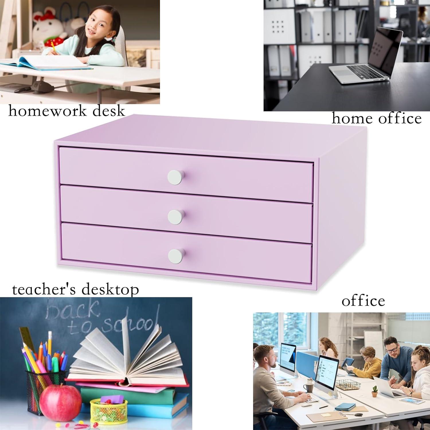 Organizador de Escritorio Svartur Metal 3 Cajones A4 Púrpura