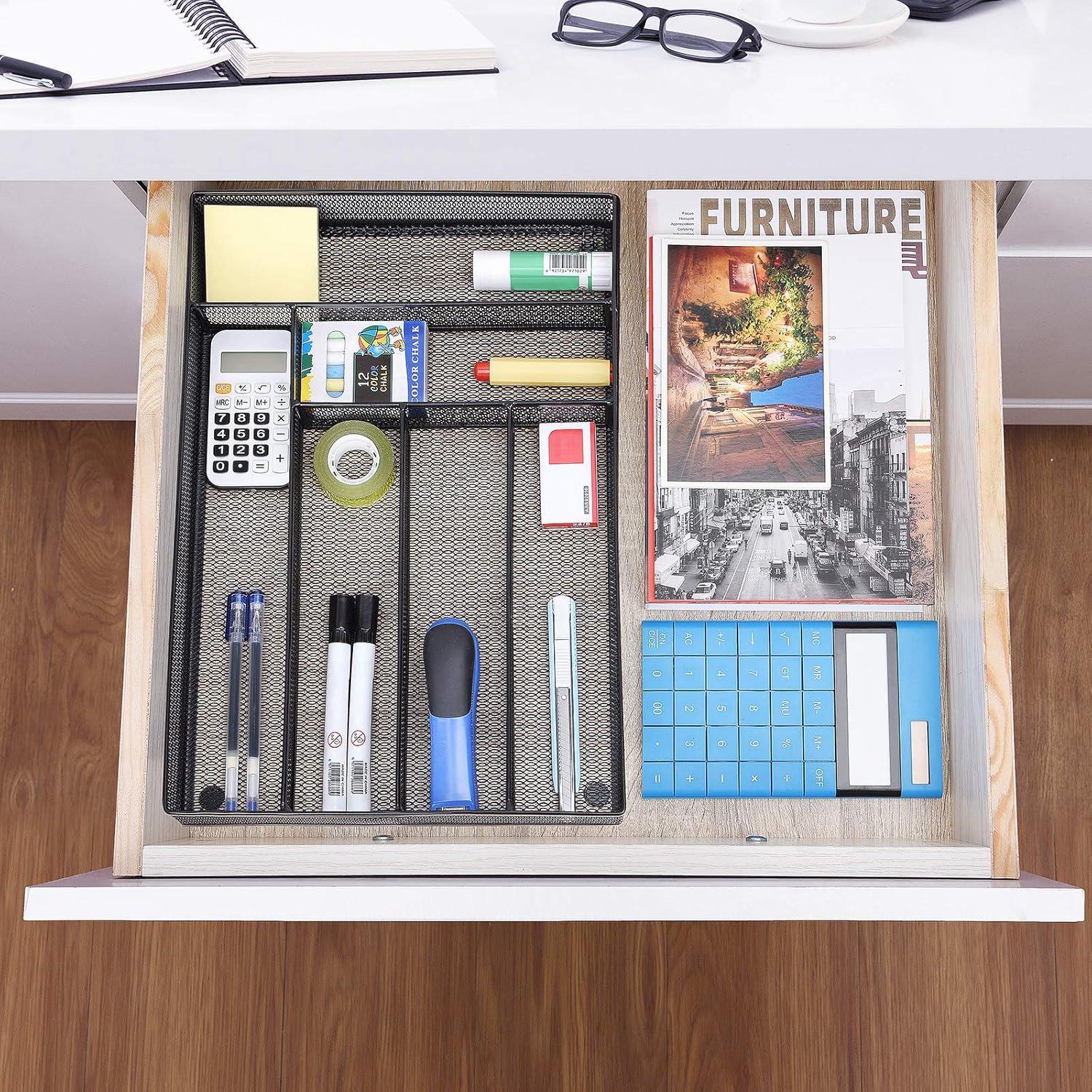 Organizador de Cajón de Oficina WuGeShop 6 Compartimentos Negro