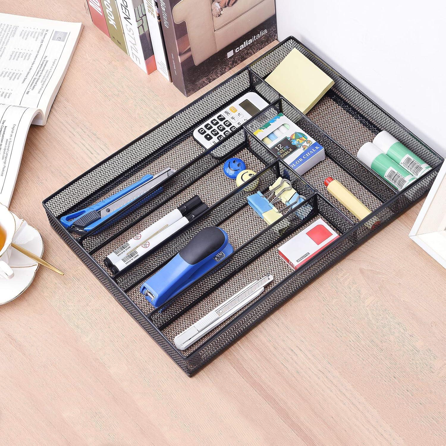 Organizador de Cajón de Oficina WuGeShop 6 Compartimentos Negro