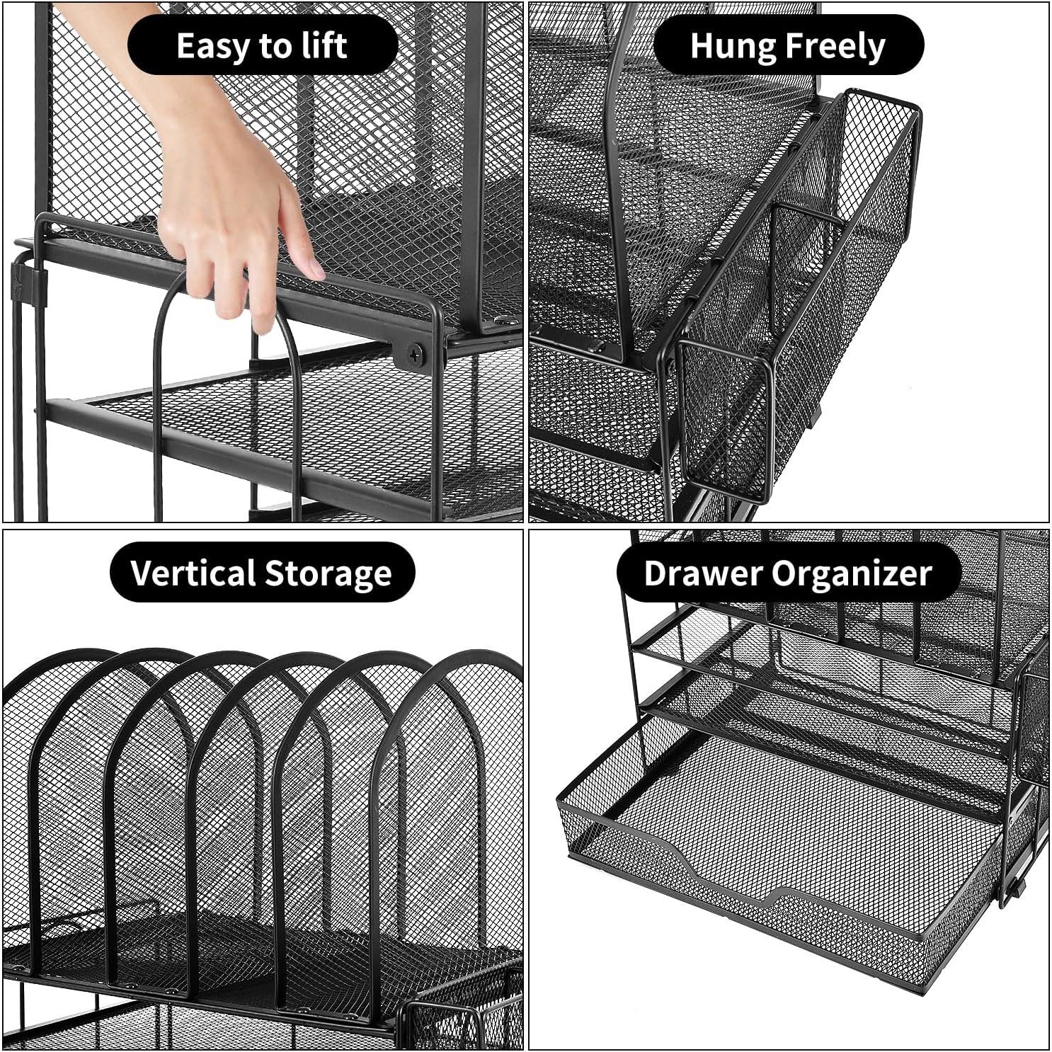 Organizador de Escritorio ORDROLL Negro con Cajón y 5 Soportes