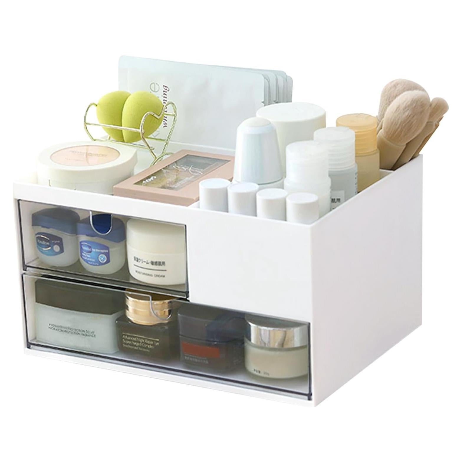 Organizador de Maquillaje MILULUGO Blanco con 2 Cajones y 4 Compartimentos