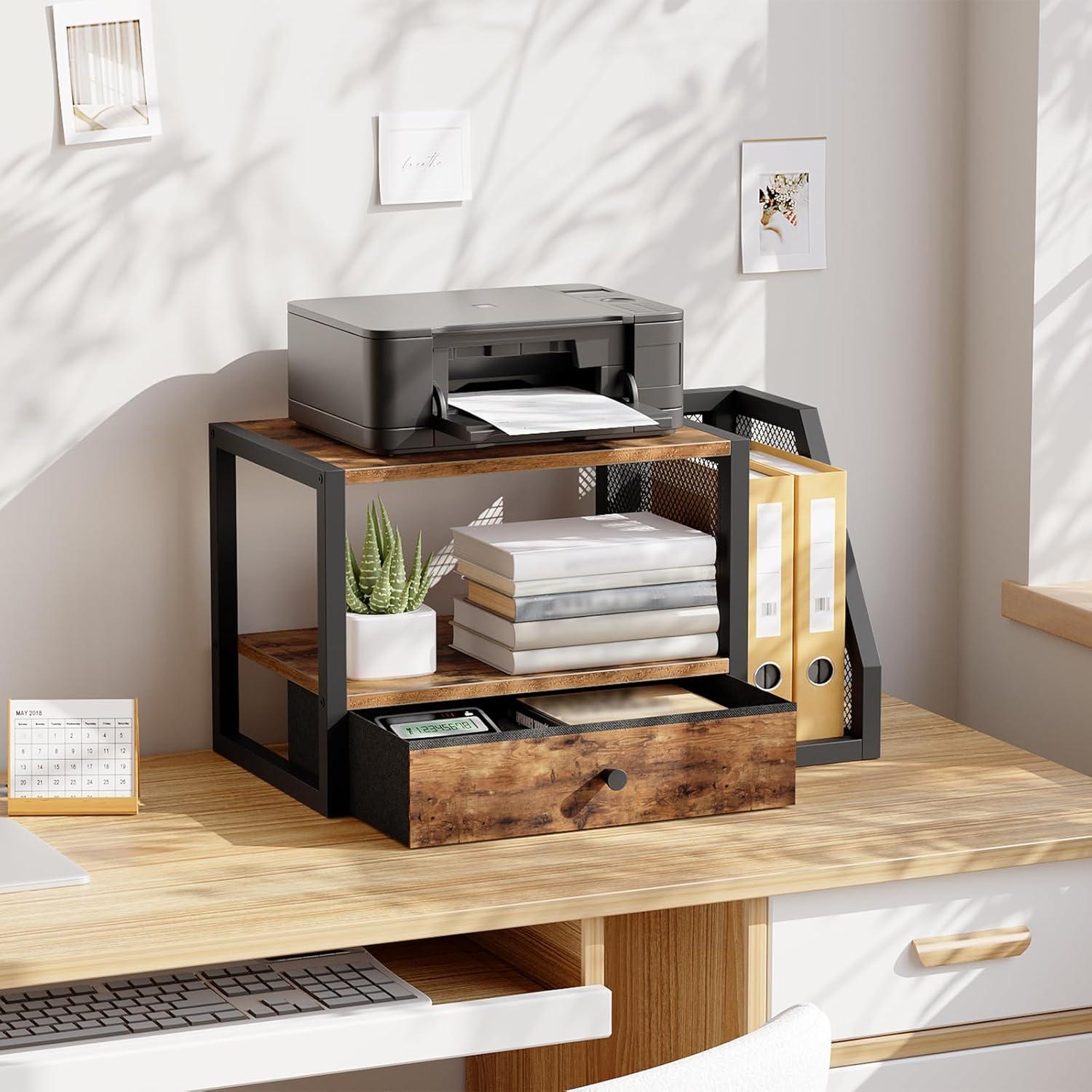 Soporte para Impresora MAHANCRIS 2 Niveles Marrón Rústico