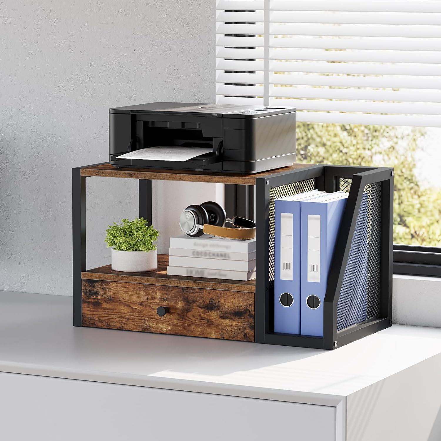 Soporte para Impresora MAHANCRIS 2 Niveles Marrón Rústico