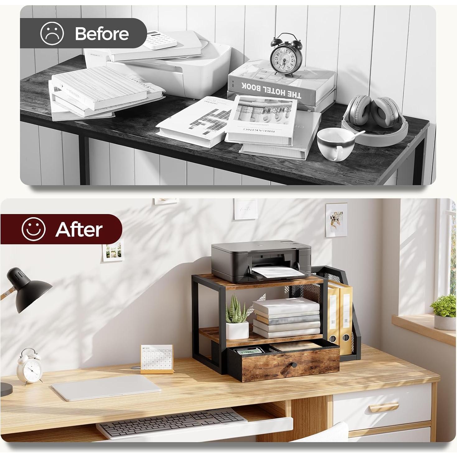 Soporte para Impresora MAHANCRIS 2 Niveles Marrón Rústico