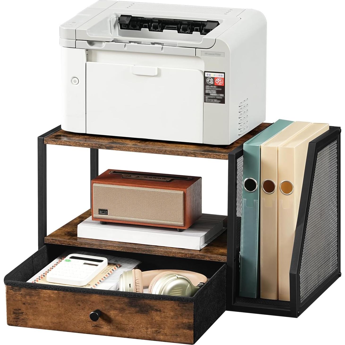 Soporte para Impresora MAHANCRIS 2 Niveles Marrón Rústico