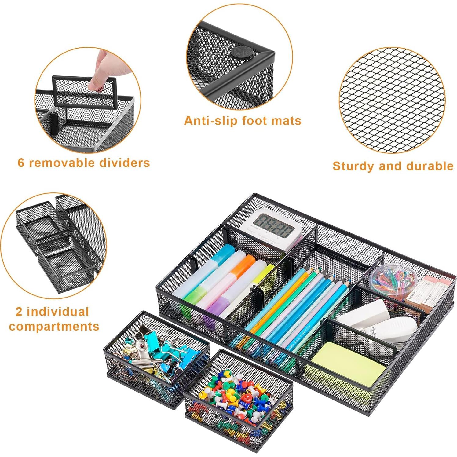 Organizador de Cajón Marbrasse Negro 3 Paquetes Ajustable