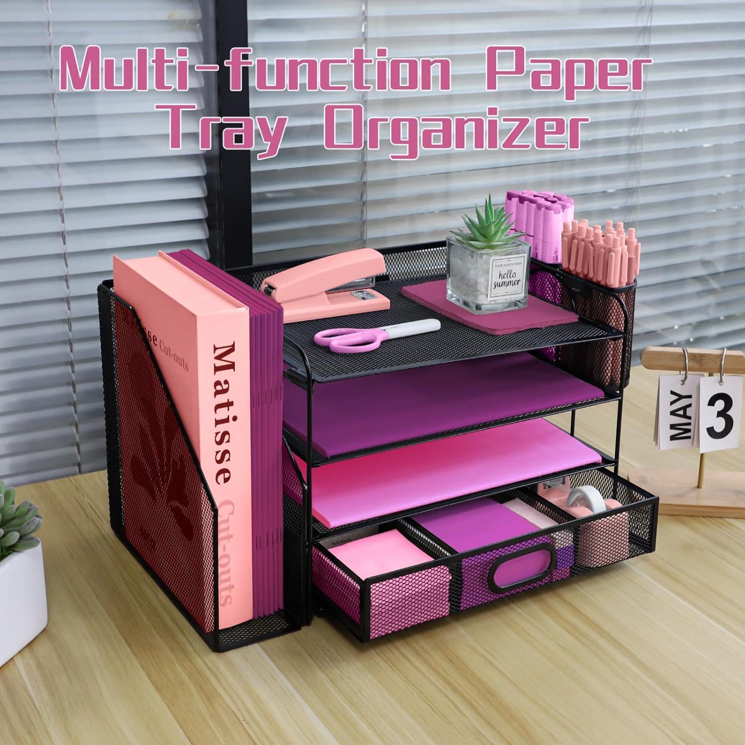 Organizador de Escritorio Ideallife 4 Niveles Negro con Cajón