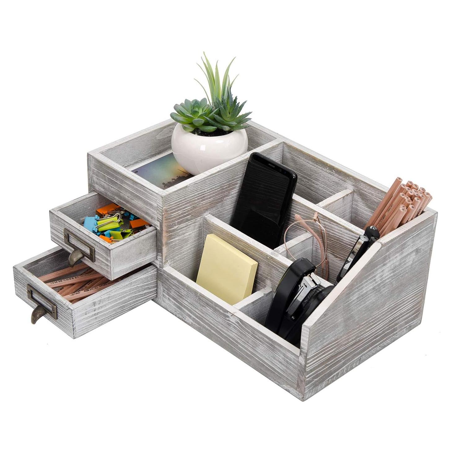 Organizador de Escritorio de Madera Rústica VERGOODR con 6 Compartimentos