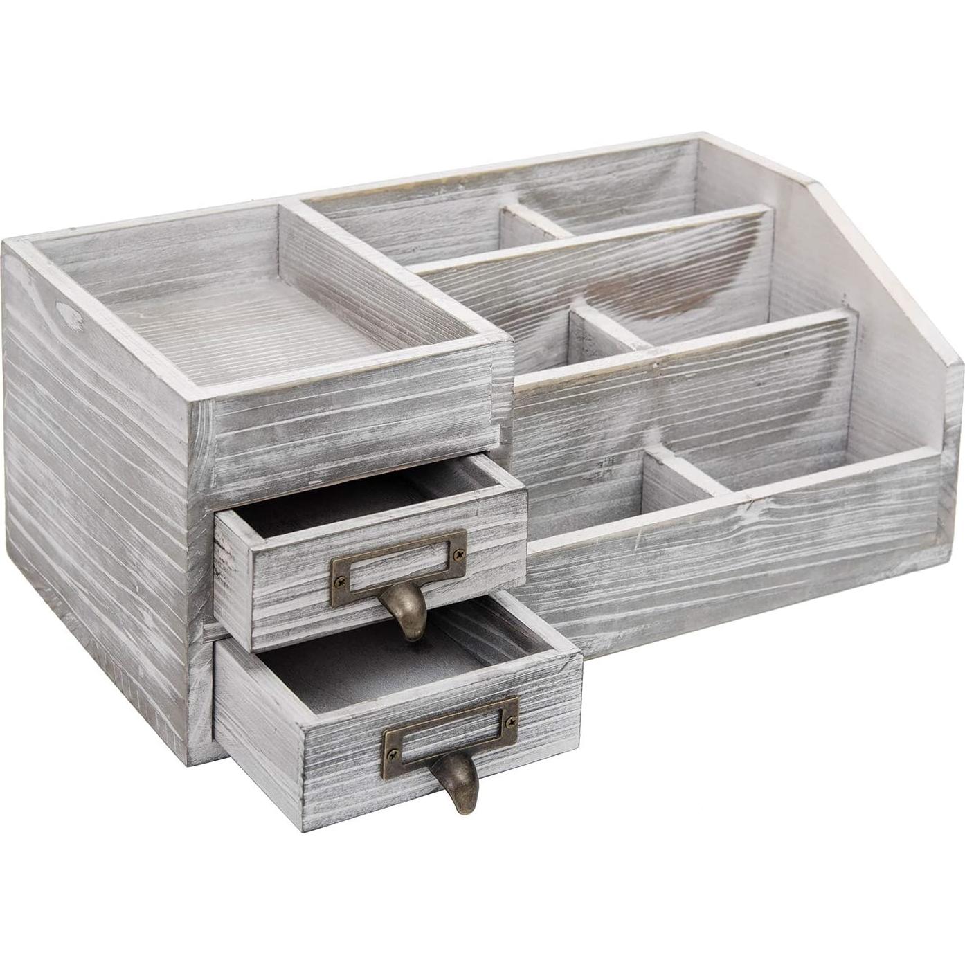 Organizador de Escritorio de Madera Rústica VERGOODR con 6 Compartimentos