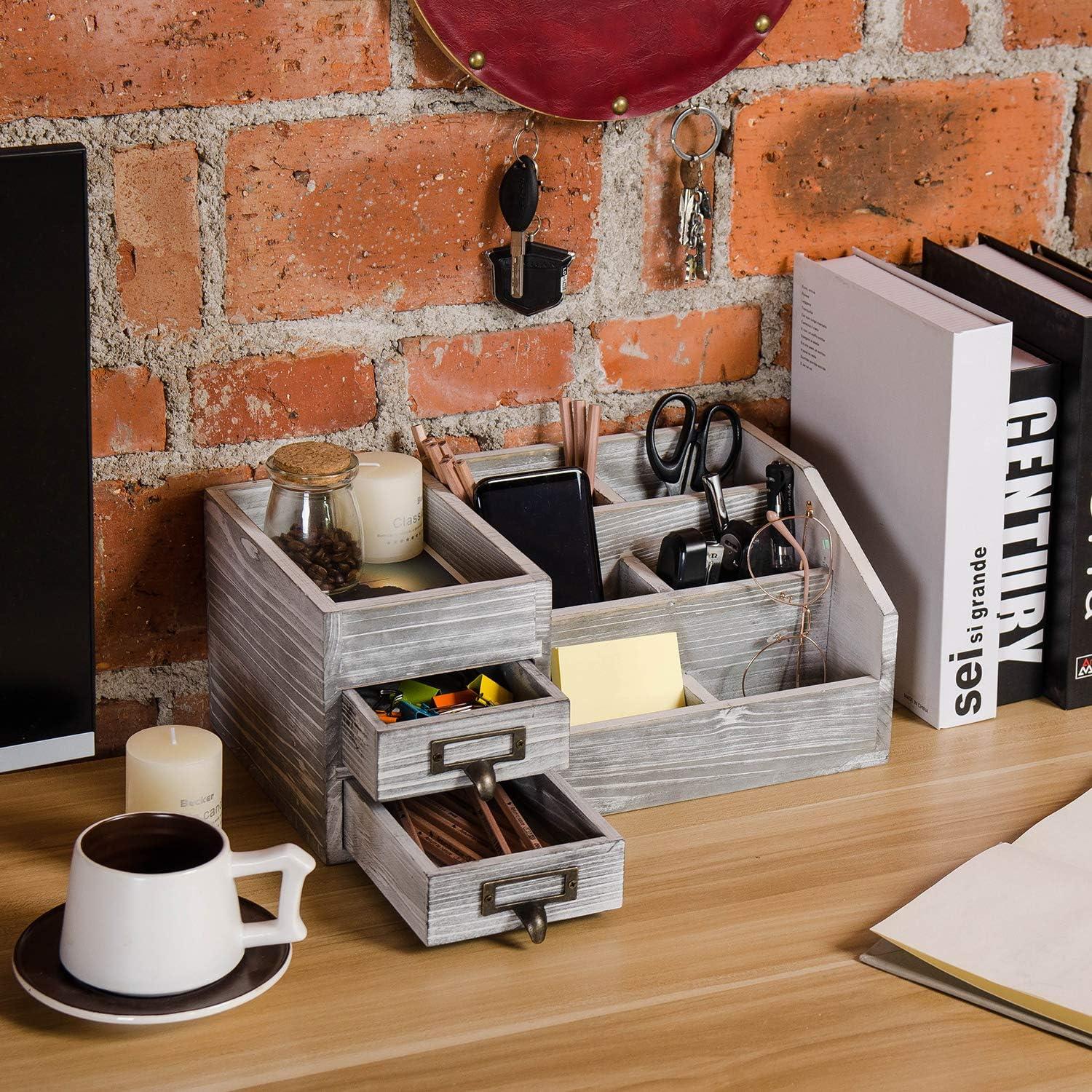 Organizador de Escritorio de Madera Rústica VERGOODR con 6 Compartimentos