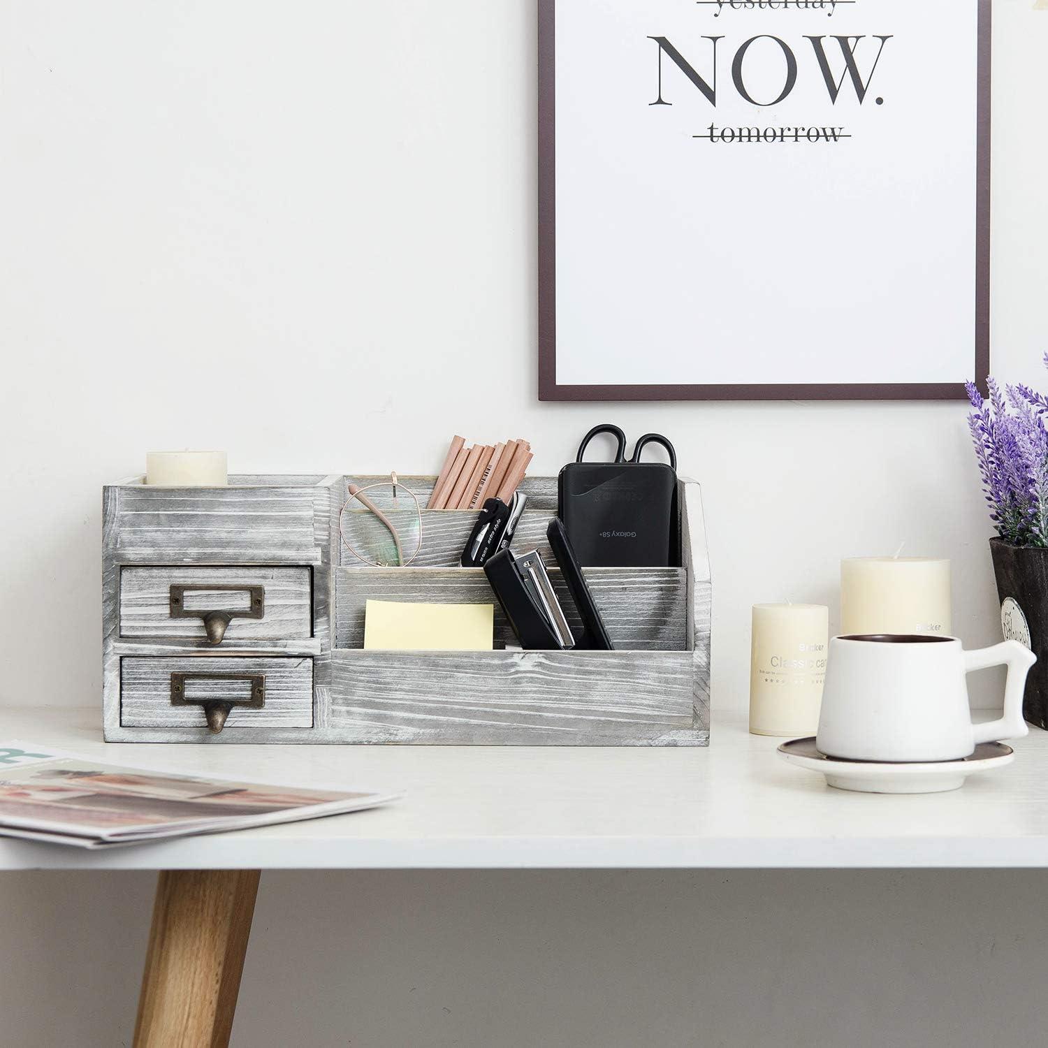 Organizador de Escritorio de Madera Rústica VERGOODR con 6 Compartimentos