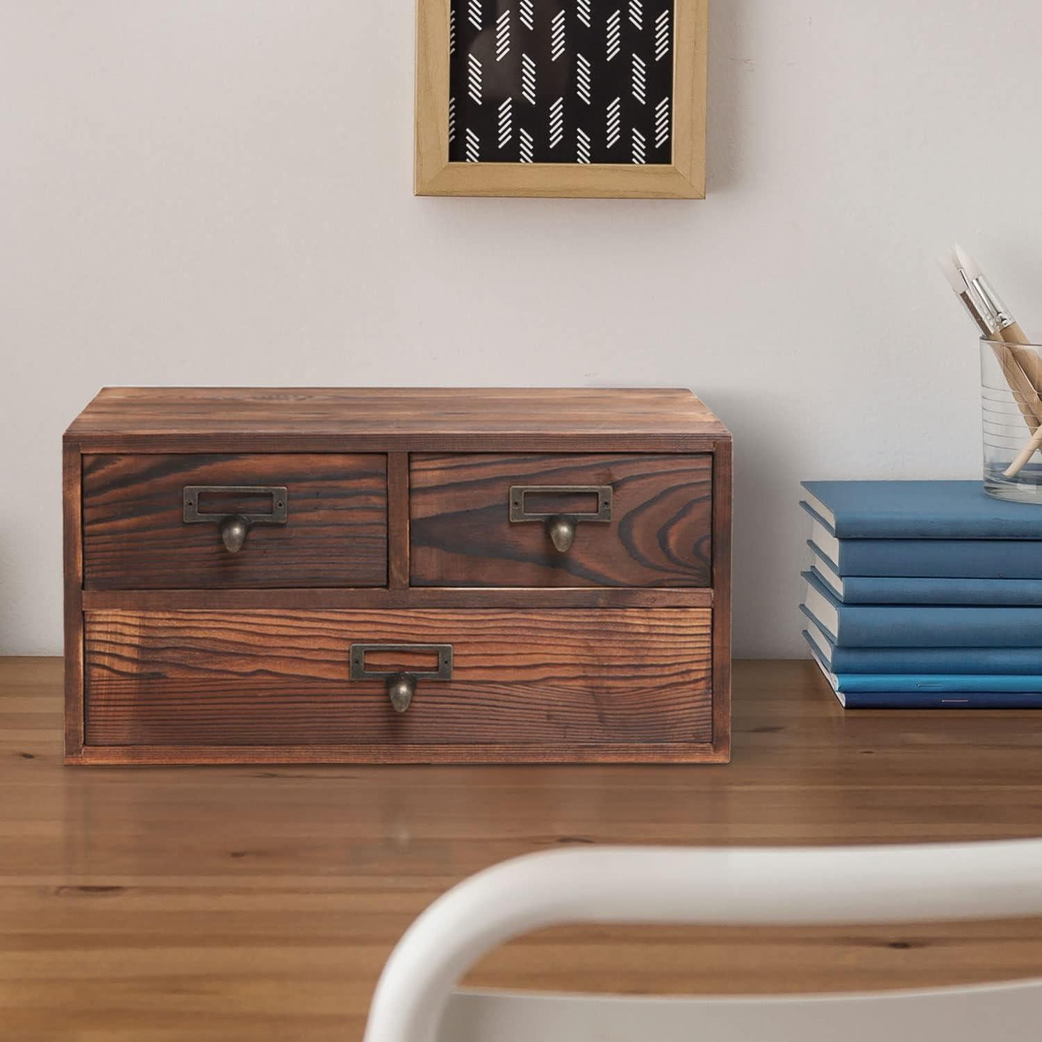 Organizador de Escritorio MyGift de Madera Oscura con 3 Cajones