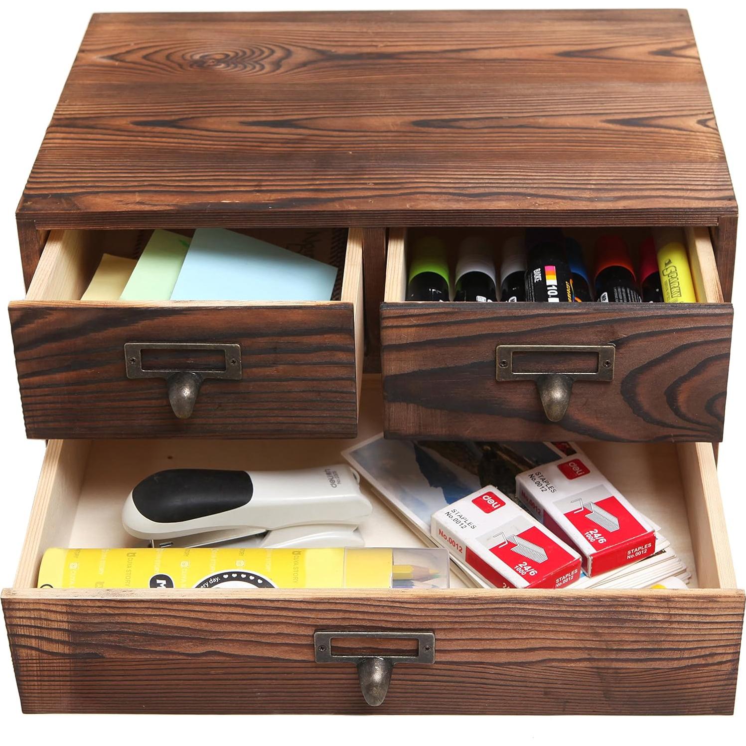 Organizador de Escritorio MyGift de Madera Oscura con 3 Cajones