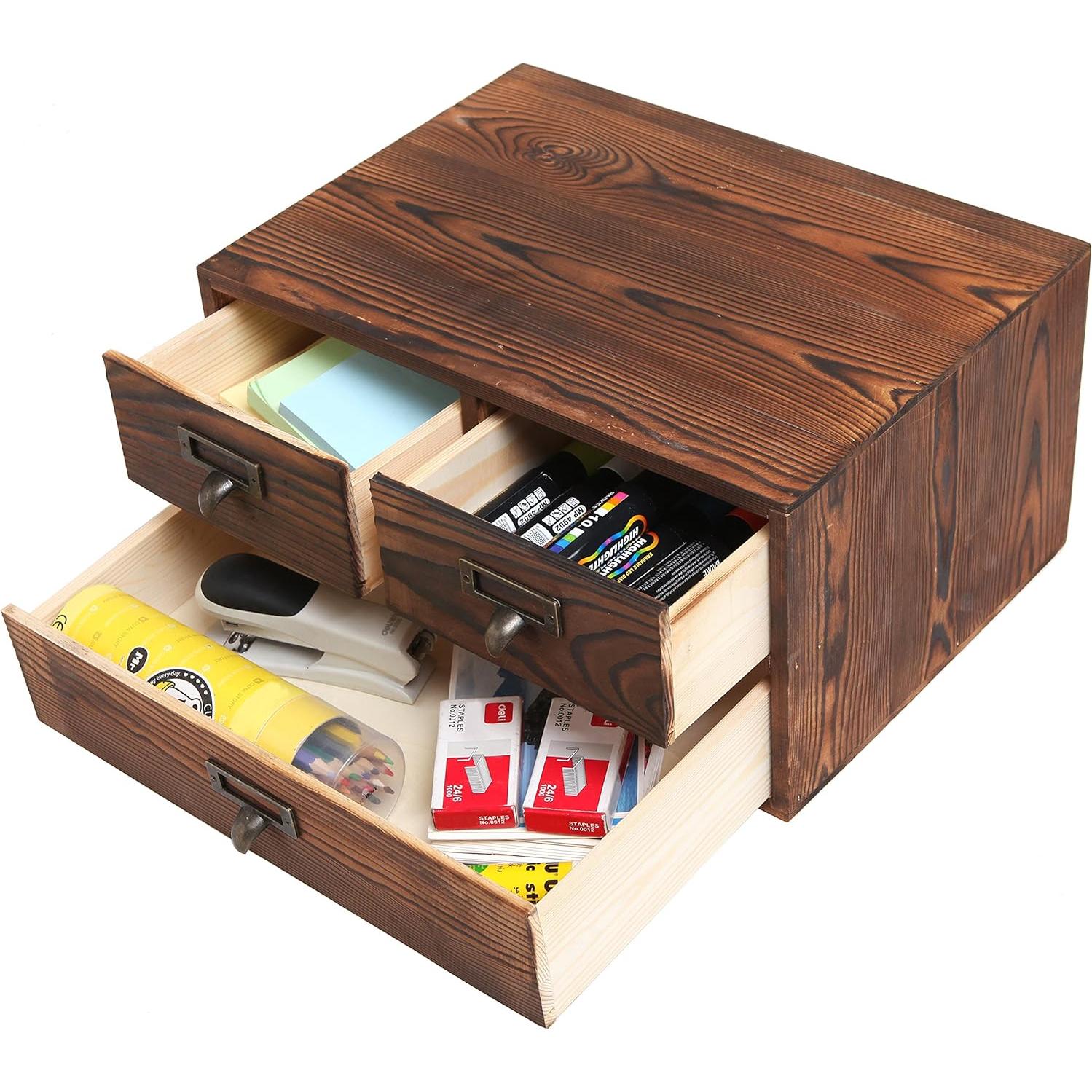 Organizador de Escritorio MyGift de Madera Oscura con 3 Cajones